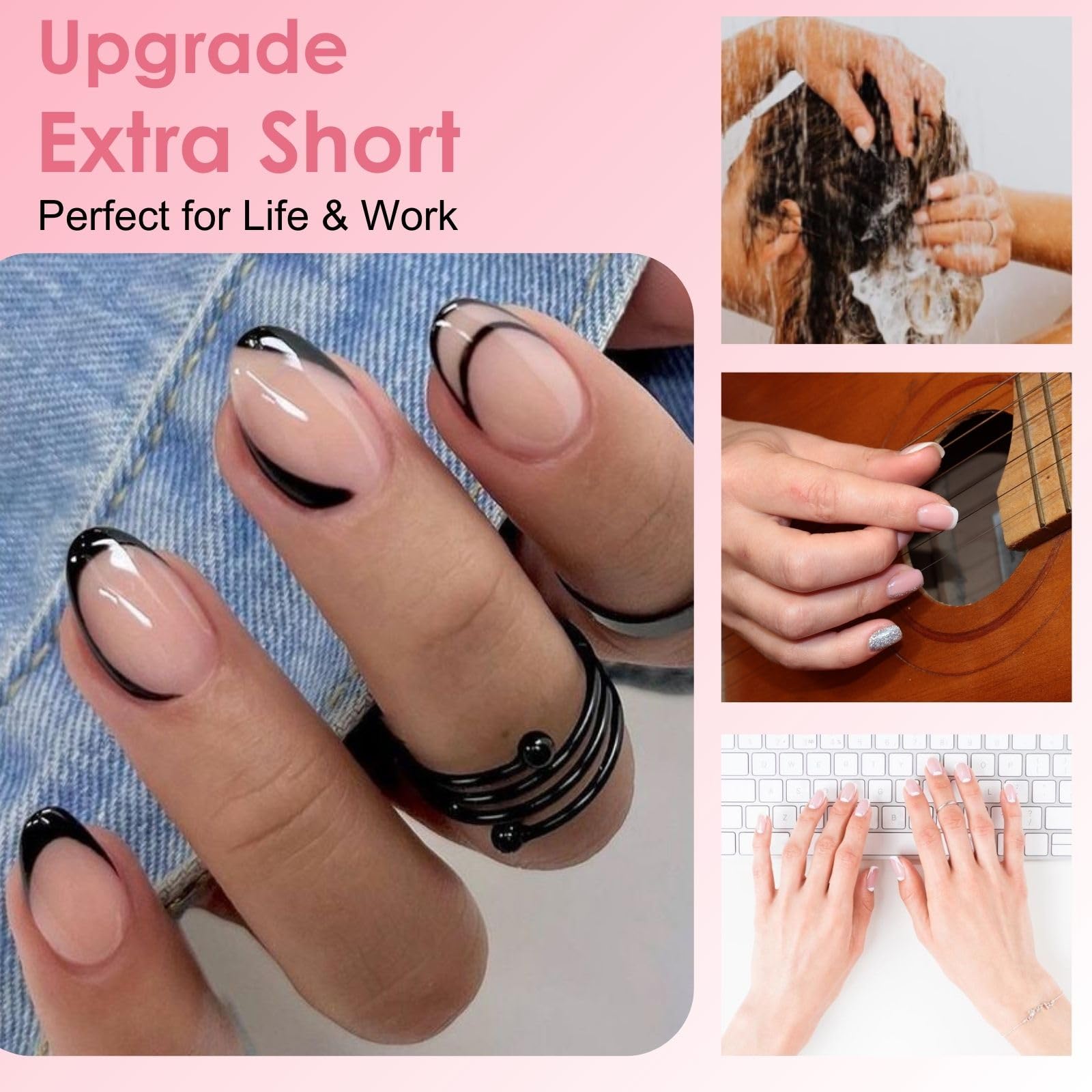 SINOKAME Extra Short Almond Nail Tips – No-File Gel Extensions, 600 Pcs, 12 Sizes