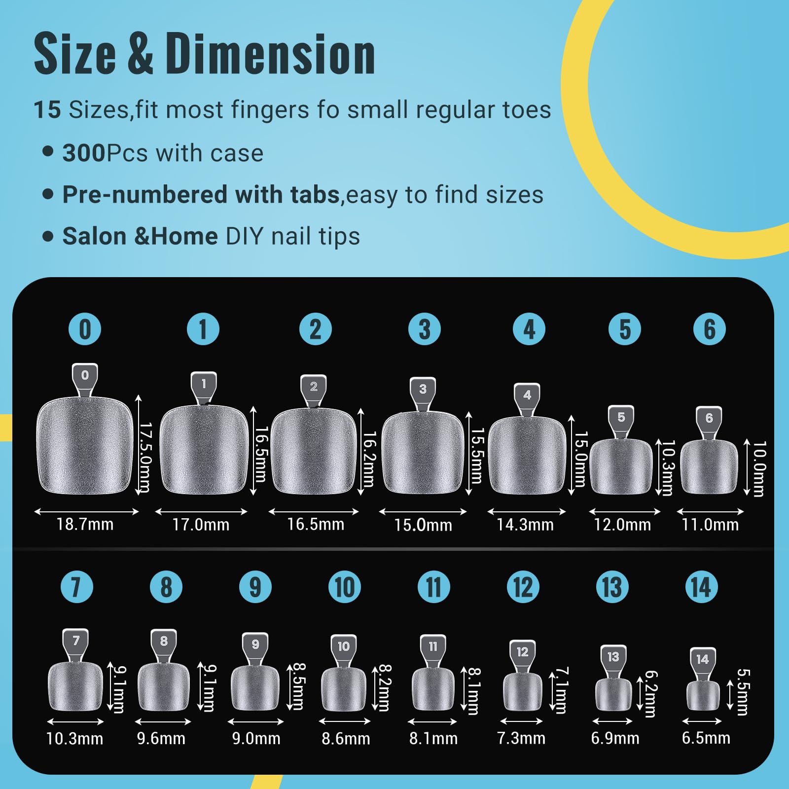 SINOKAME Clear Press-On Toenails Kit — 15 Sizes, 300 Pcs, Full Cover Matte Gel Tips