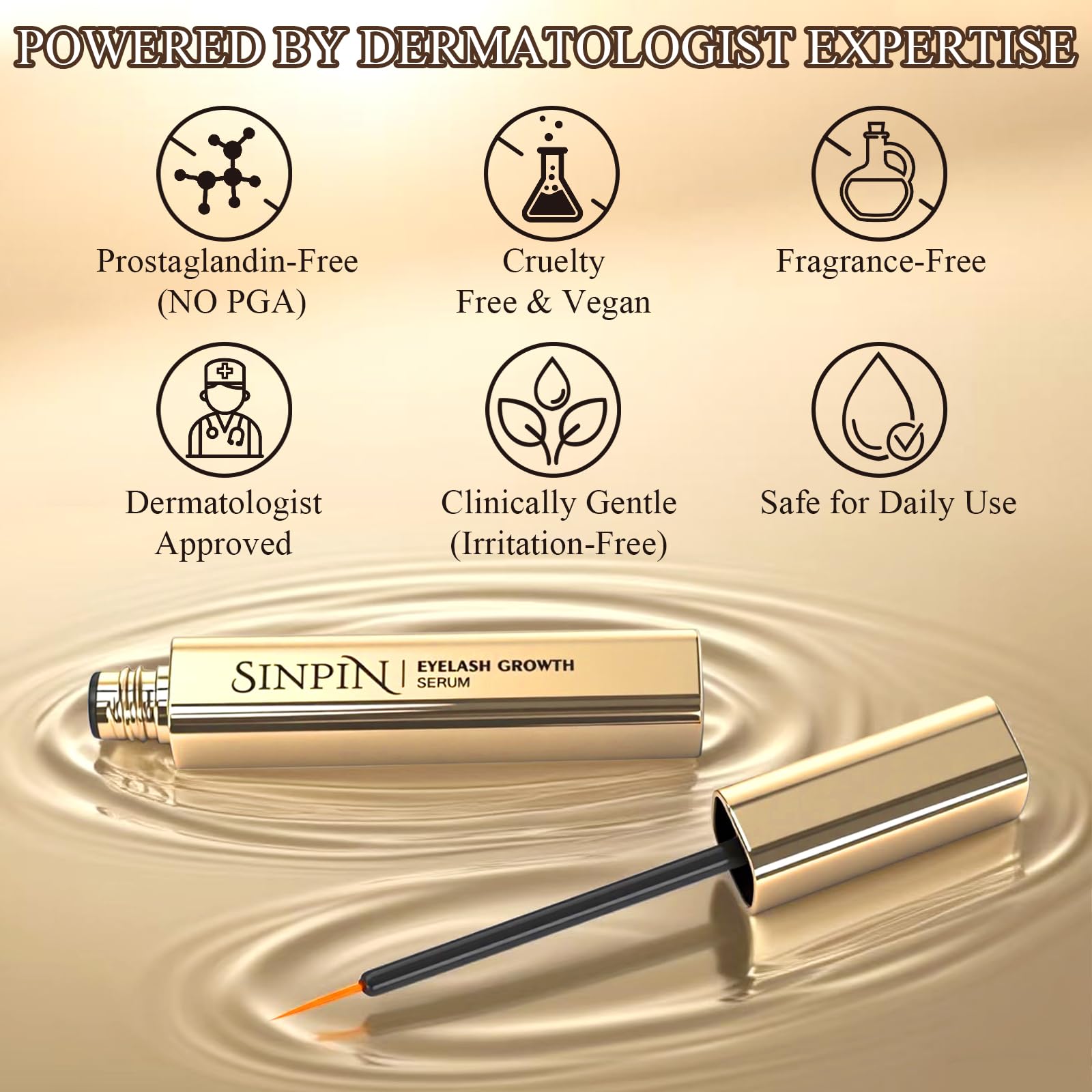 SINPIN Natural Lash Growth Serum – See Visible Results in 4 Weeks, Prostaglandin-Free, Biotin & Peptides, 5ml