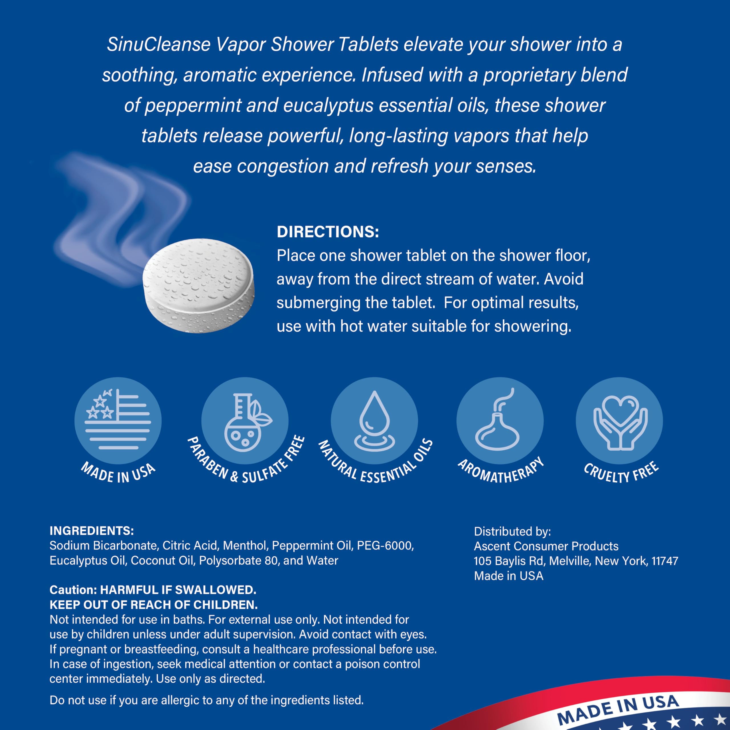 SinuCleanse Vapor Shower Steamer Tablets – Eucalyptus & Mint, 12 Extra Large Tablets, Made in USA