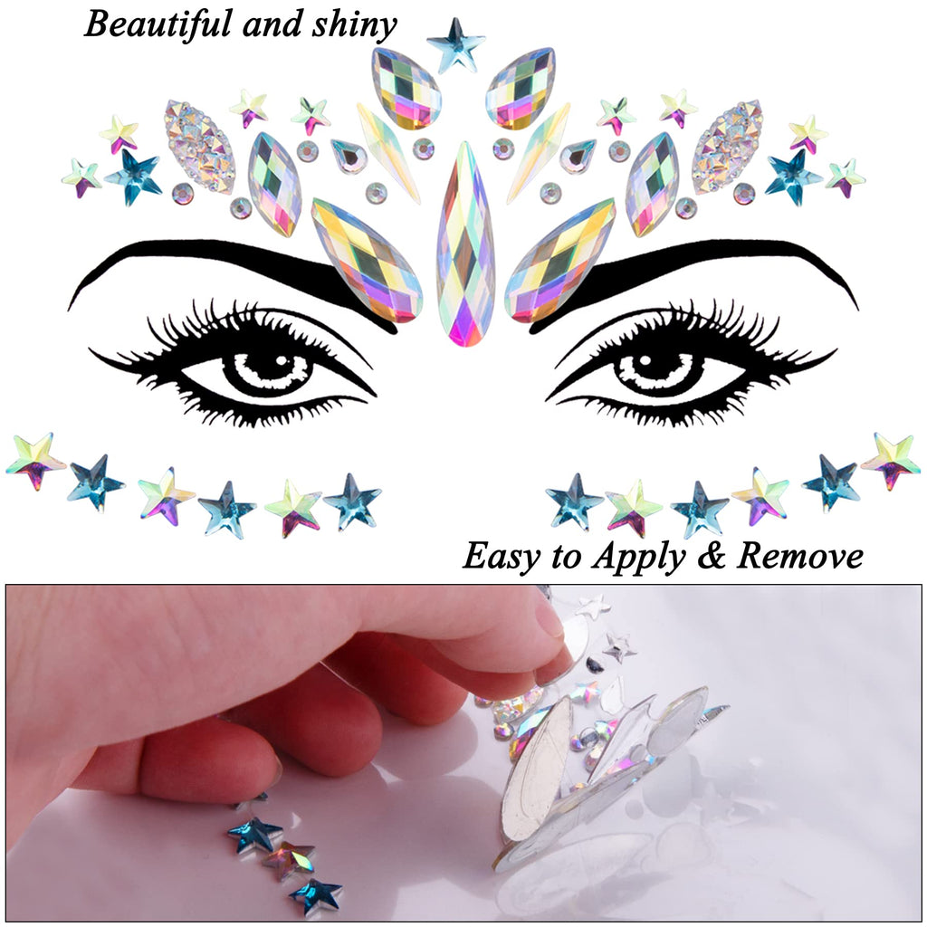 SIQUK 20 Sets Mermaid Face Jewels – Rave Festival Crystal Stickers for Party Looks