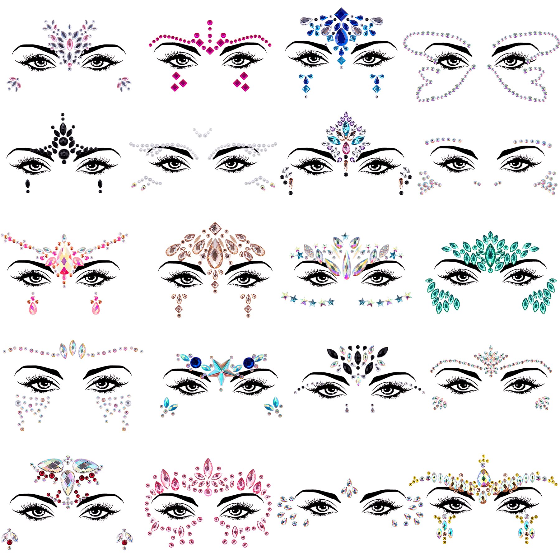 SIQUK 20 Sets Mermaid Face Jewels – Rave Festival Crystal Stickers for Party Looks