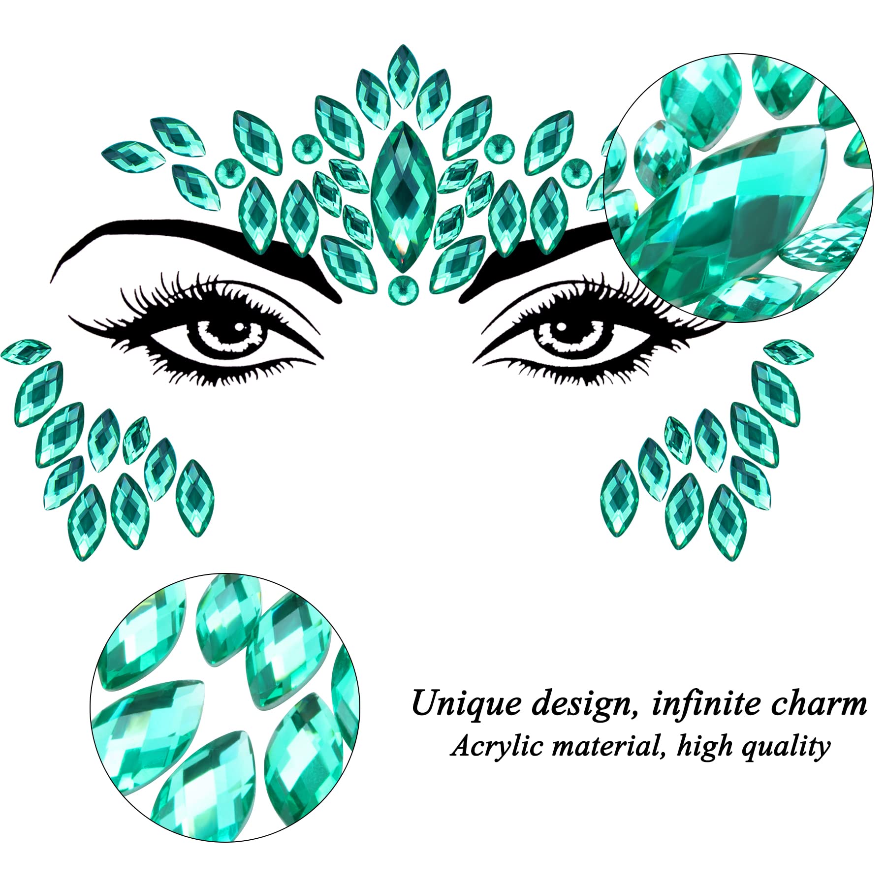 SIQUK 20 Sets Mermaid Face Jewels – Rave Festival Crystal Stickers for Party Looks