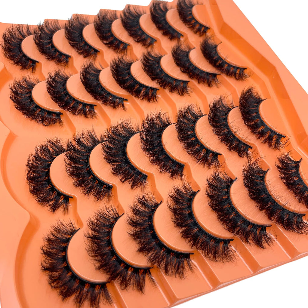 SISIYDY Fluffy Mink Lashes Wispy 3D - 18mm D-Curl Cat-Eye, 14 Pairs YH207