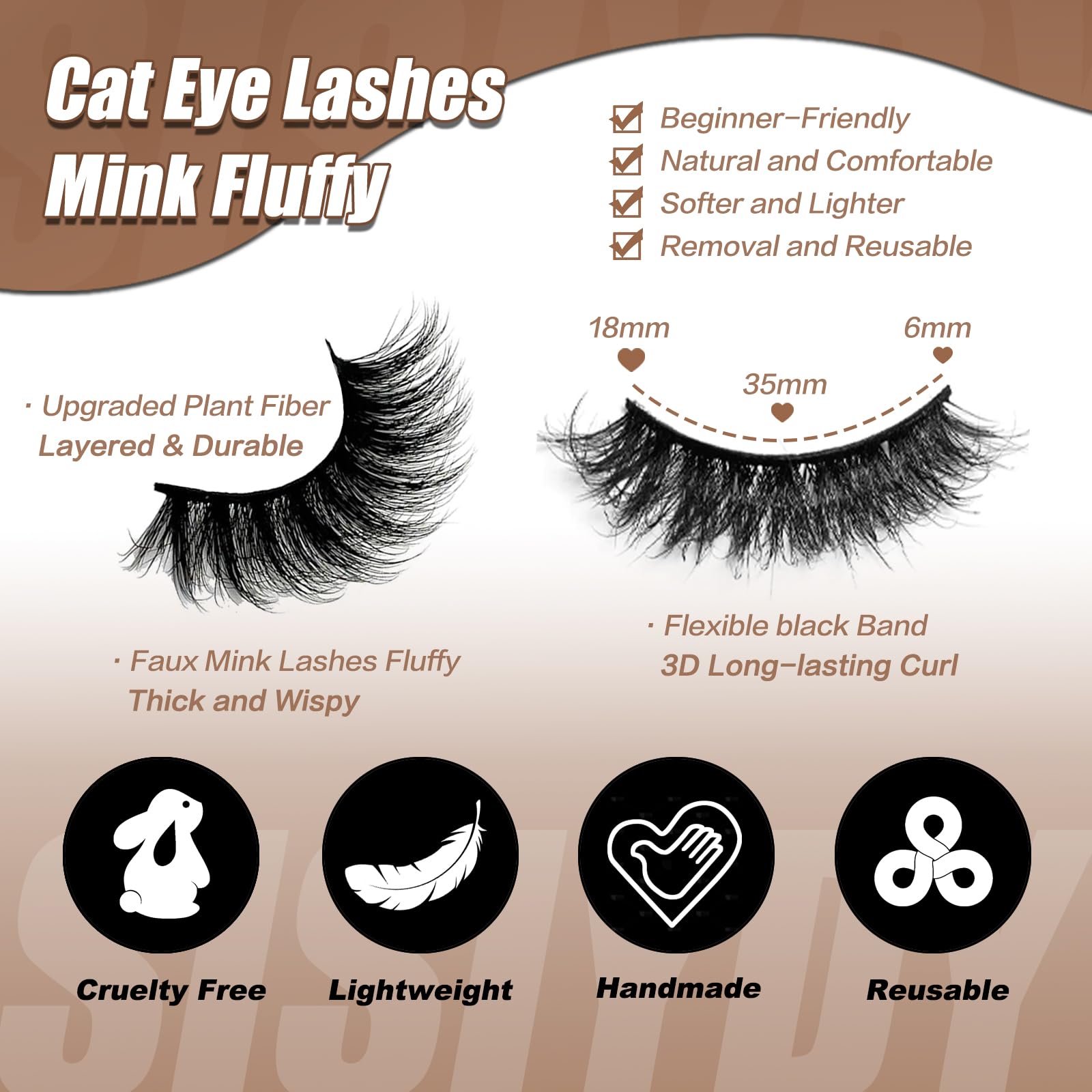 SISIYDY Wispy Lashes 18mm 3D Faux Mink Cat Eye Lashes Pack 10 Pairs YH012
