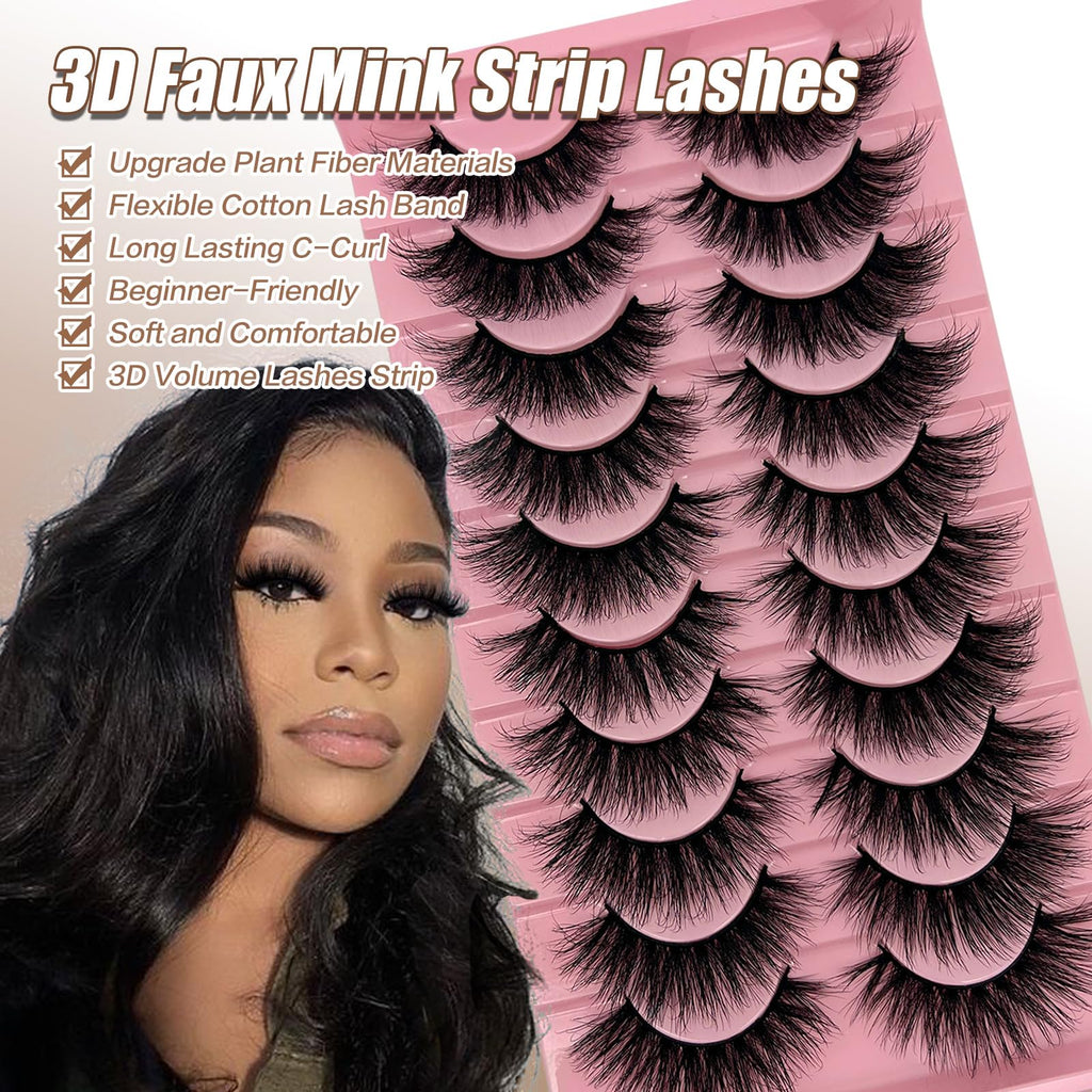 SISIYDY Wispy Lashes 18mm 3D Faux Mink Cat Eye Lashes Pack 10 Pairs YH012