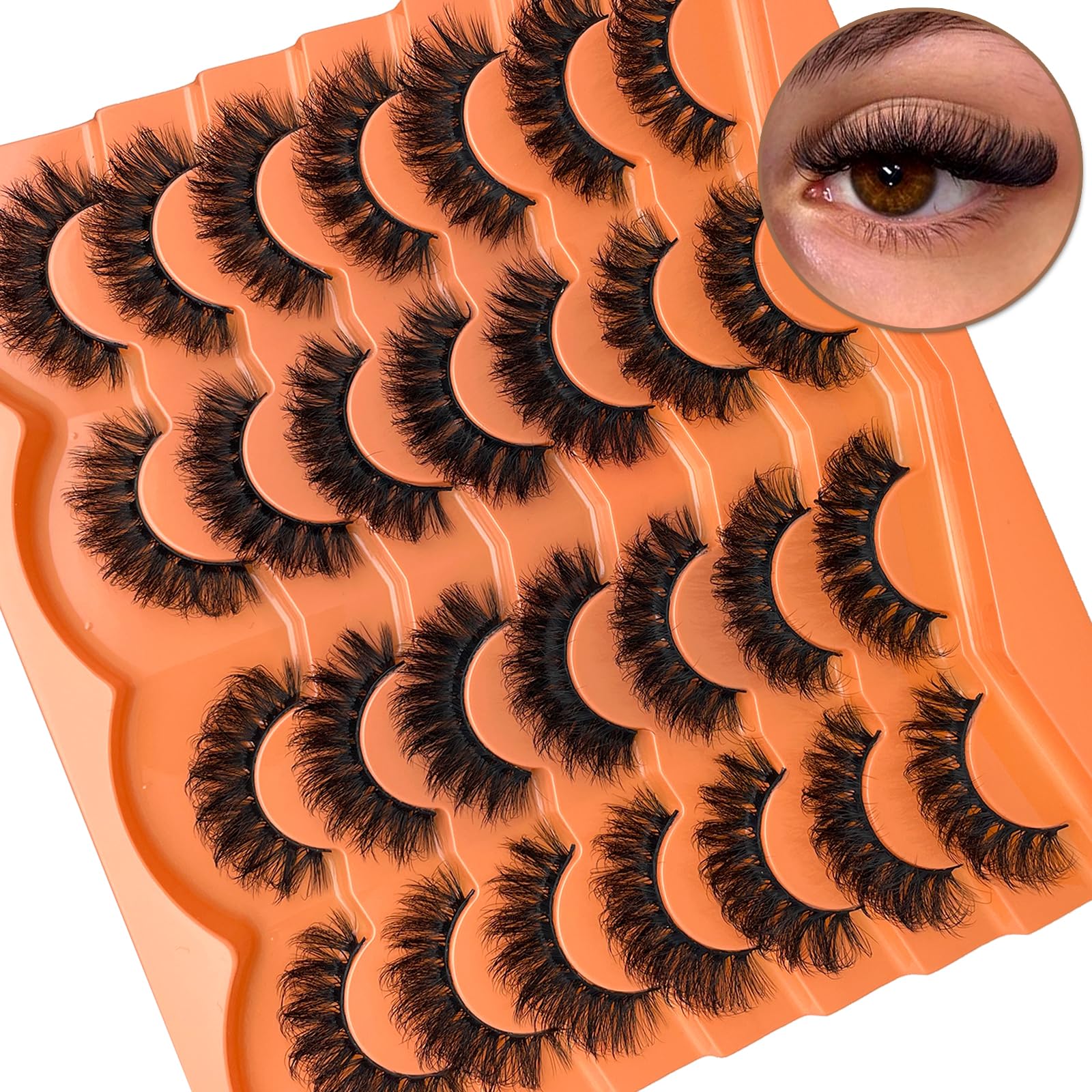 SISIYDY Fluffy Mink Lashes Wispy 3D - 18mm D-Curl Cat-Eye, 14 Pairs YH207