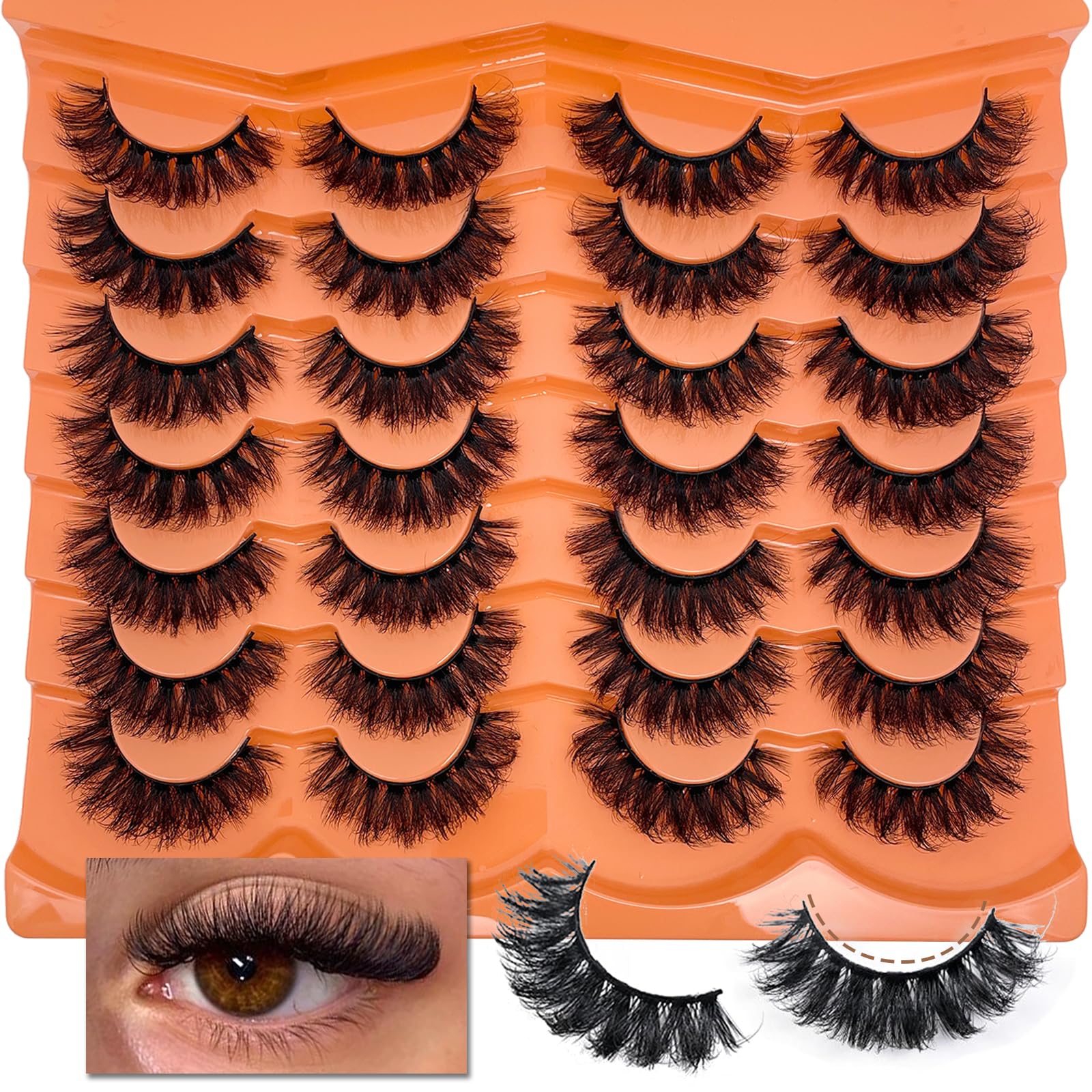 SISIYDY Fluffy Mink Lashes Wispy 3D - 18mm D-Curl Cat-Eye, 14 Pairs YH207