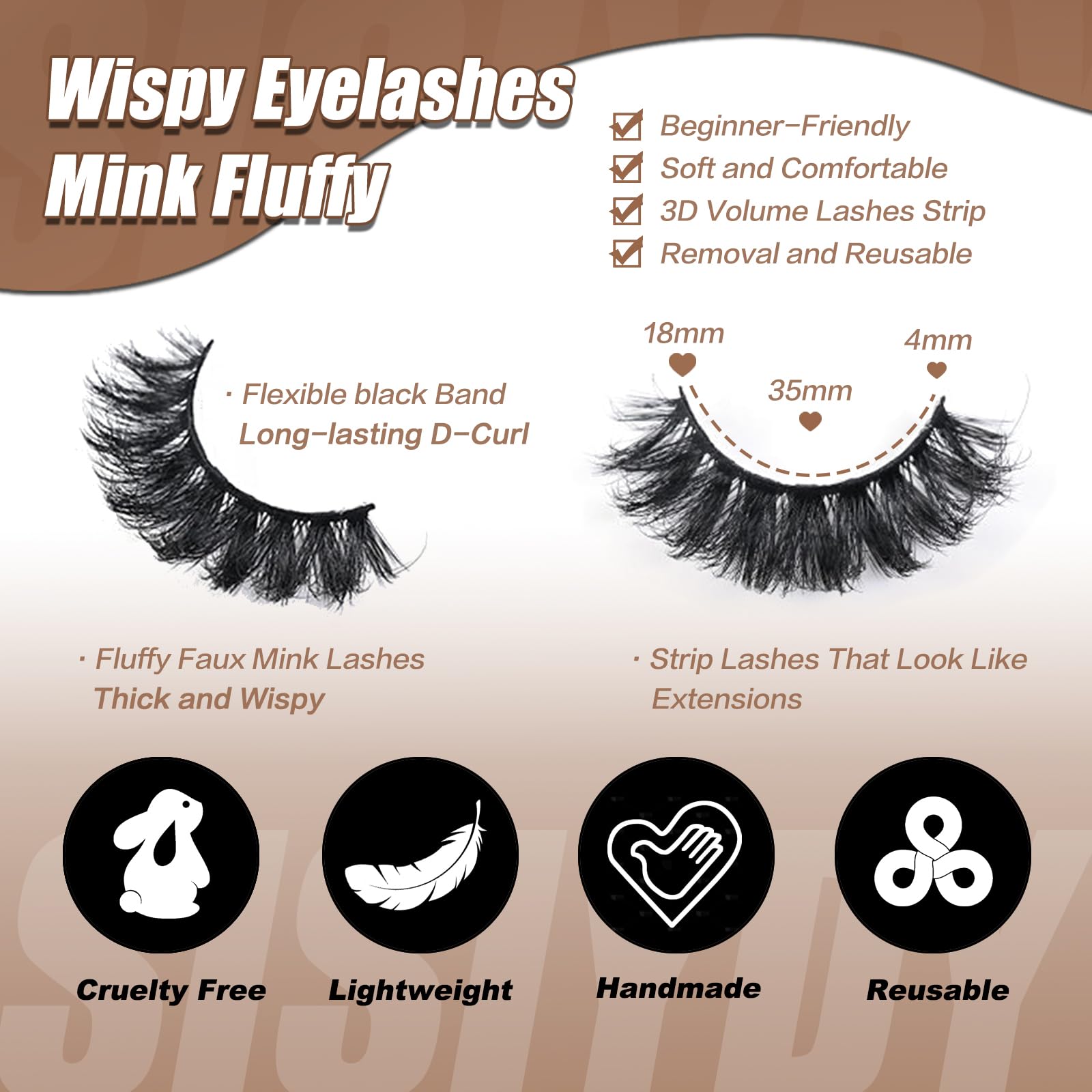 SISIYDY Fluffy Mink Lashes Wispy 3D - 18mm D-Curl Cat-Eye, 14 Pairs YH207