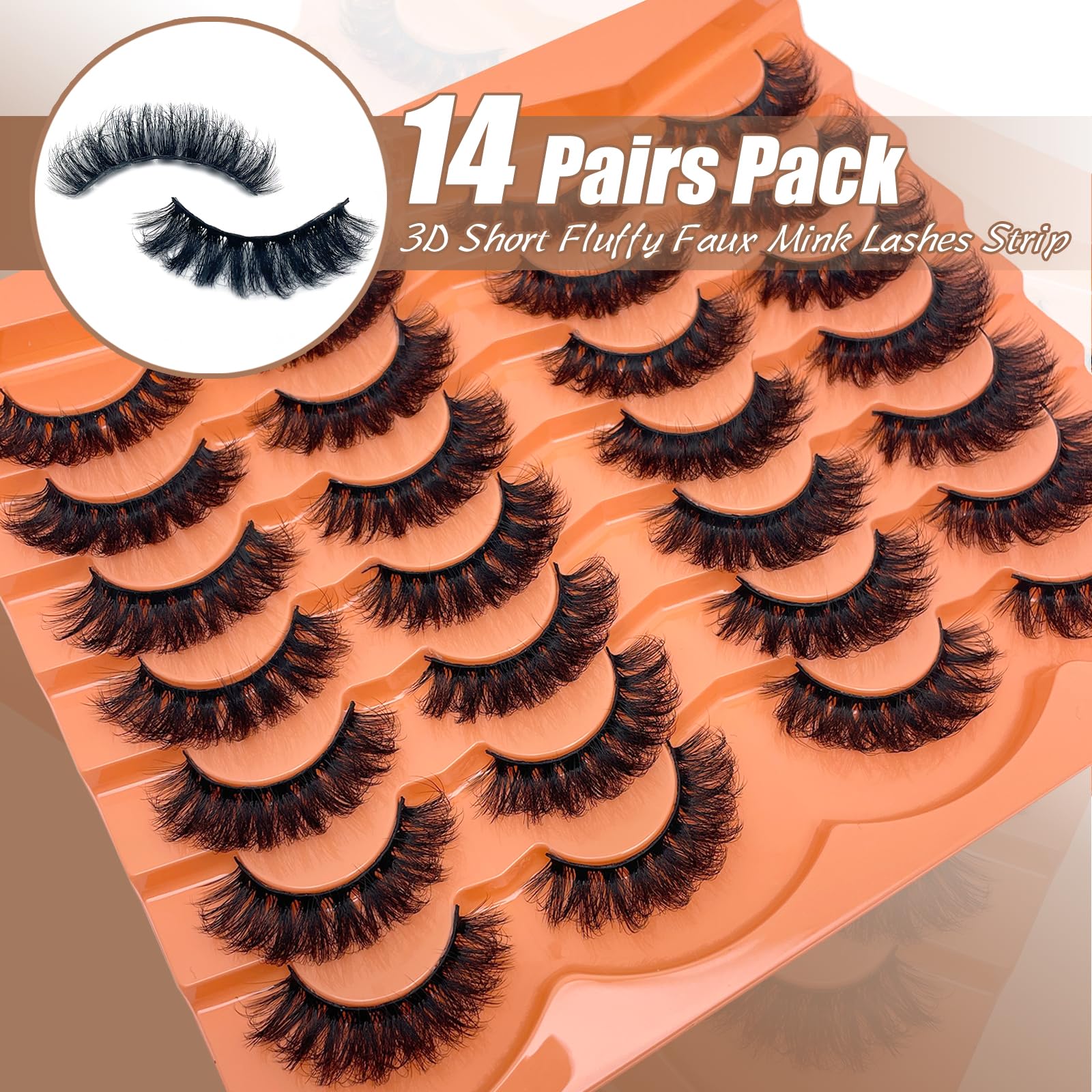SISIYDY Fluffy Mink Lashes Wispy 3D - 18mm D-Curl Cat-Eye, 14 Pairs YH207