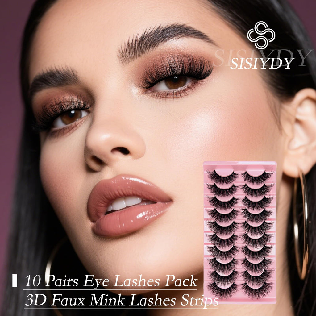 SISIYDY Wispy Lashes 18mm 3D Faux Mink Cat Eye Lashes Pack 10 Pairs YH012
