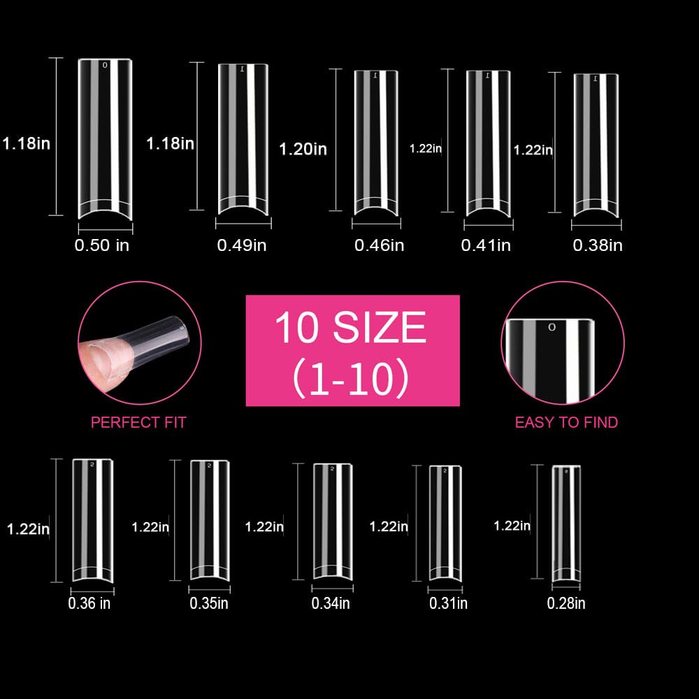 SITELENABY No C Curve XL Nail Tips 500PCS – Square, Flat Half-Cover ABS