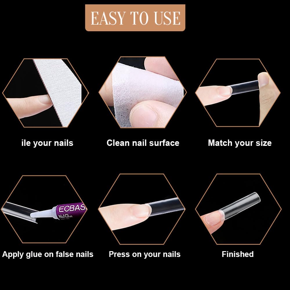 SITELENABY No C Curve XL Nail Tips 500PCS – Square, Flat Half-Cover ABS