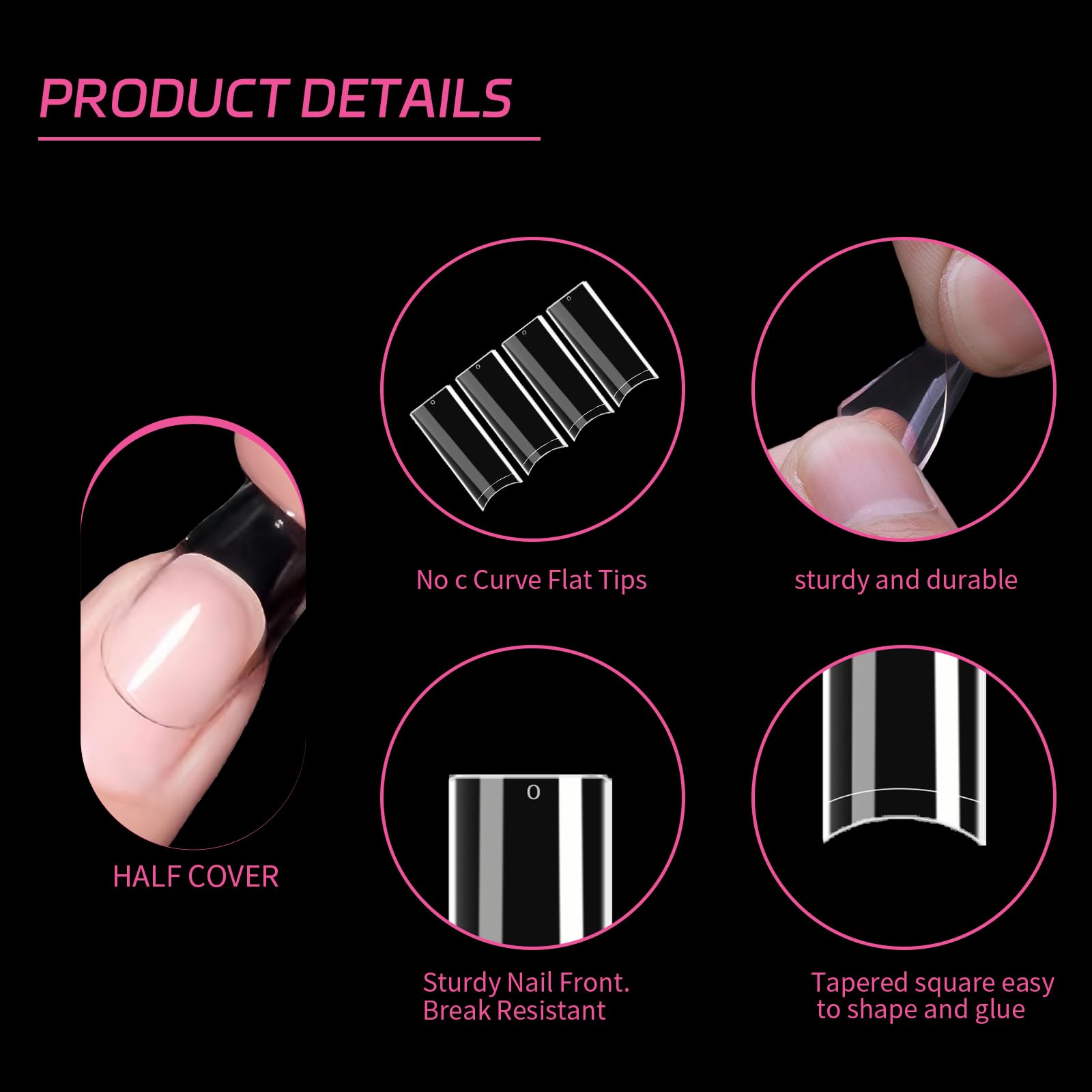 SITELENABY No C Curve XL Nail Tips 500PCS – Square, Flat Half-Cover ABS