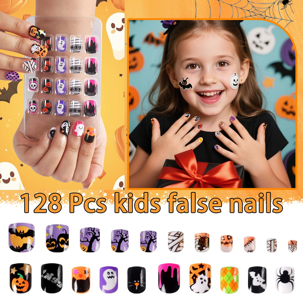 SIUSIO 6 Pack Kids Press-On Nails – Pre-glue Rainbow Gradient Full Cover Nails