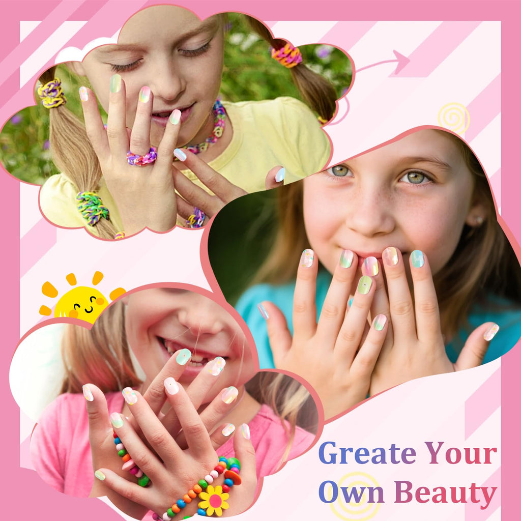 SIUSIO Gradient Paradise Kids Press-On Nails – 120Pcs, 5 Pack, Pre-glue Short Rainbow Nails