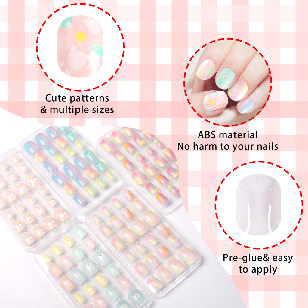 SIUSIO Gradient Paradise Kids Press-On Nails – 120Pcs, 5 Pack, Pre-glue Short Rainbow Nails