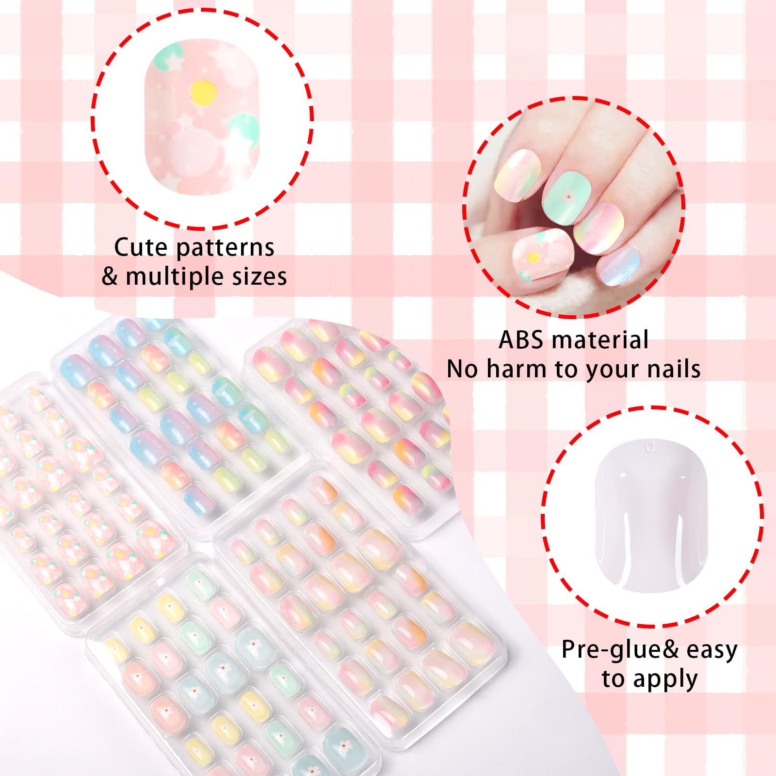 SIUSIO Gradient Paradise Kids Press-On Nails – 120Pcs, 5 Pack, Pre-glue Short Rainbow Nails