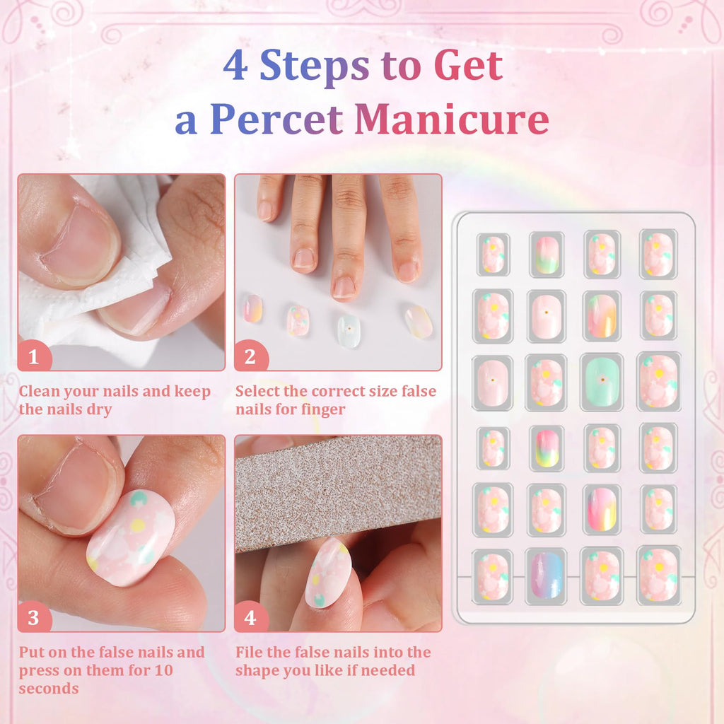 SIUSIO Gradient Paradise Kids Press-On Nails – 120Pcs, 5 Pack, Pre-glue Short Rainbow Nails