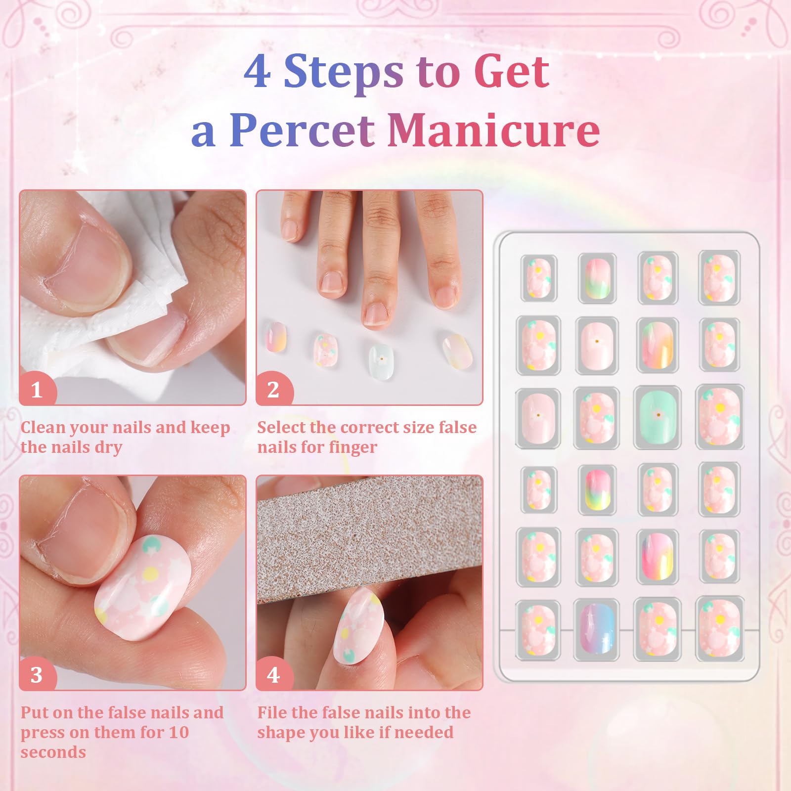 SIUSIO Gradient Paradise Kids Press-On Nails – 120Pcs, 5 Pack, Pre-glue Short Rainbow Nails