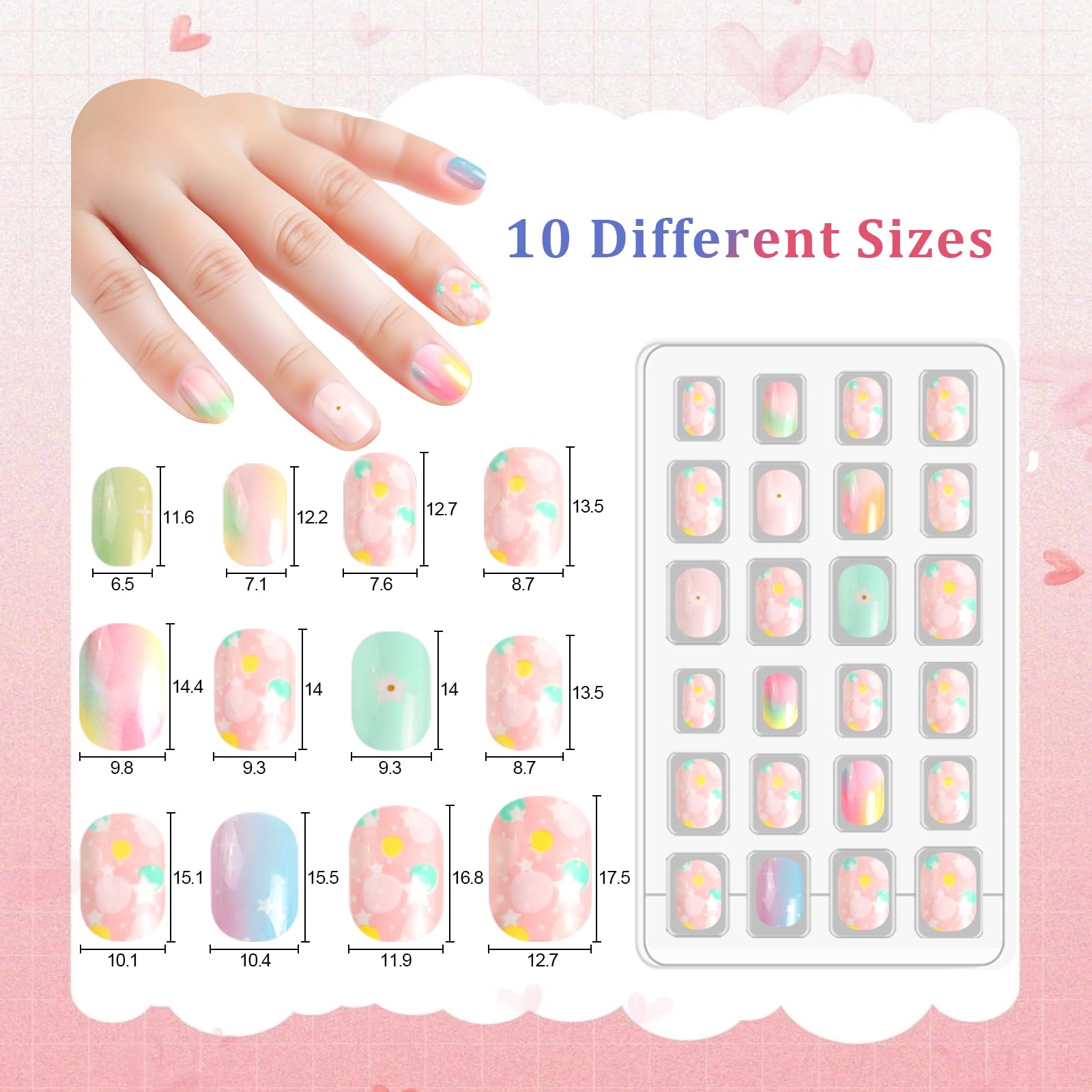 SIUSIO Gradient Paradise Kids Press-On Nails – 120Pcs, 5 Pack, Pre-glue Short Rainbow Nails