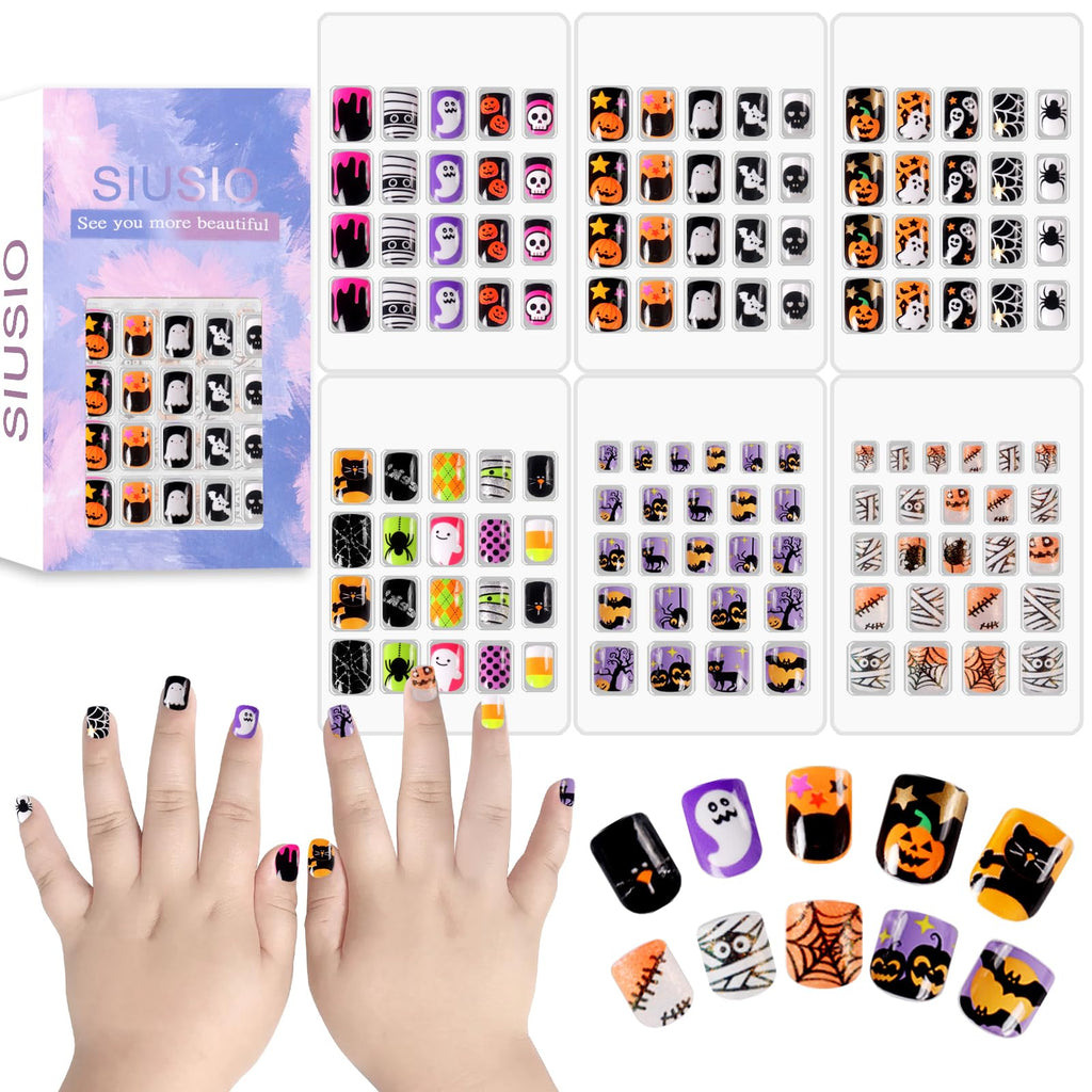 SIUSIO 6 Pack Kids Press-On Nails – Pre-glue Rainbow Gradient Full Cover Nails