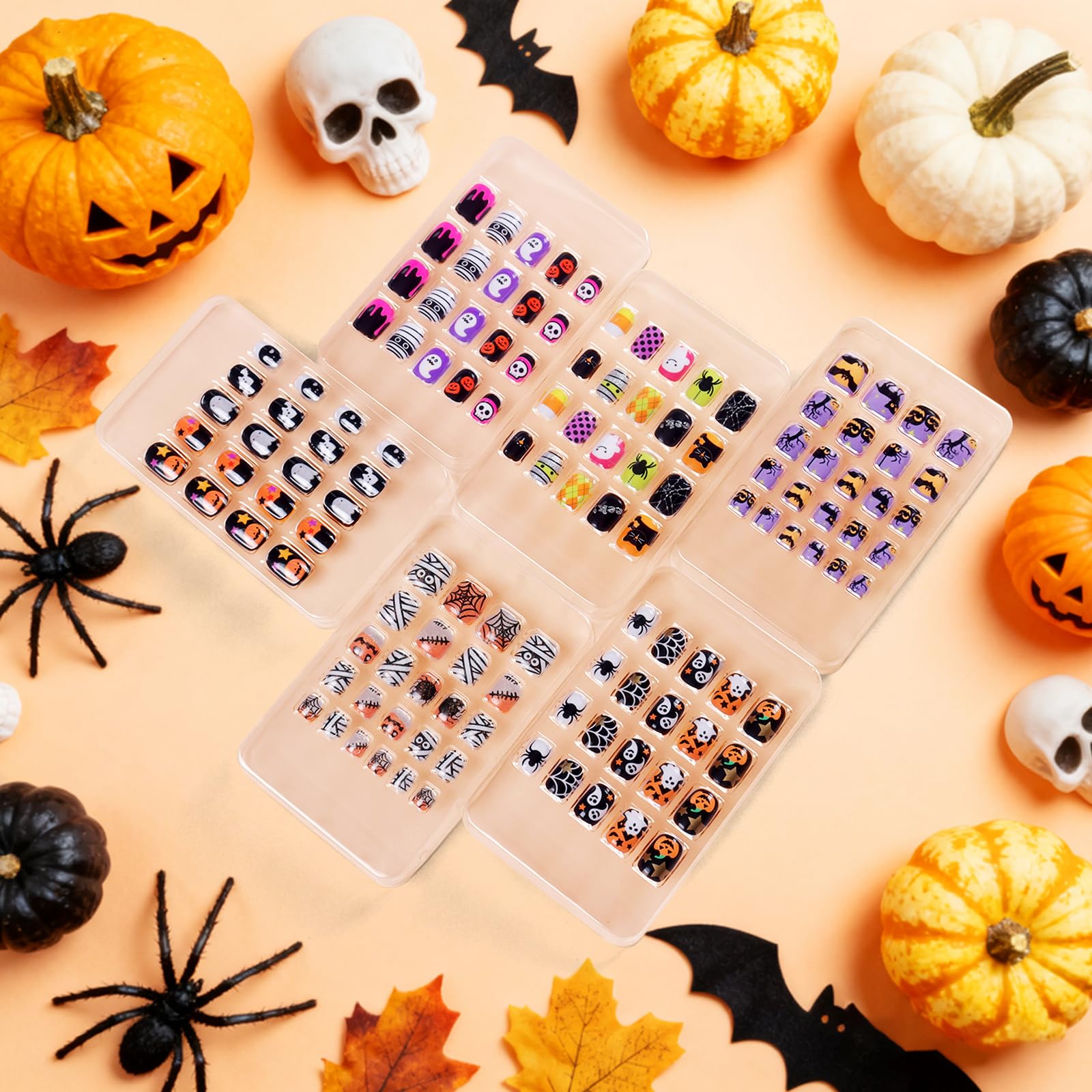 SIUSIO 6 Pack Kids Press-On Nails – Pre-glue Rainbow Gradient Full Cover Nails