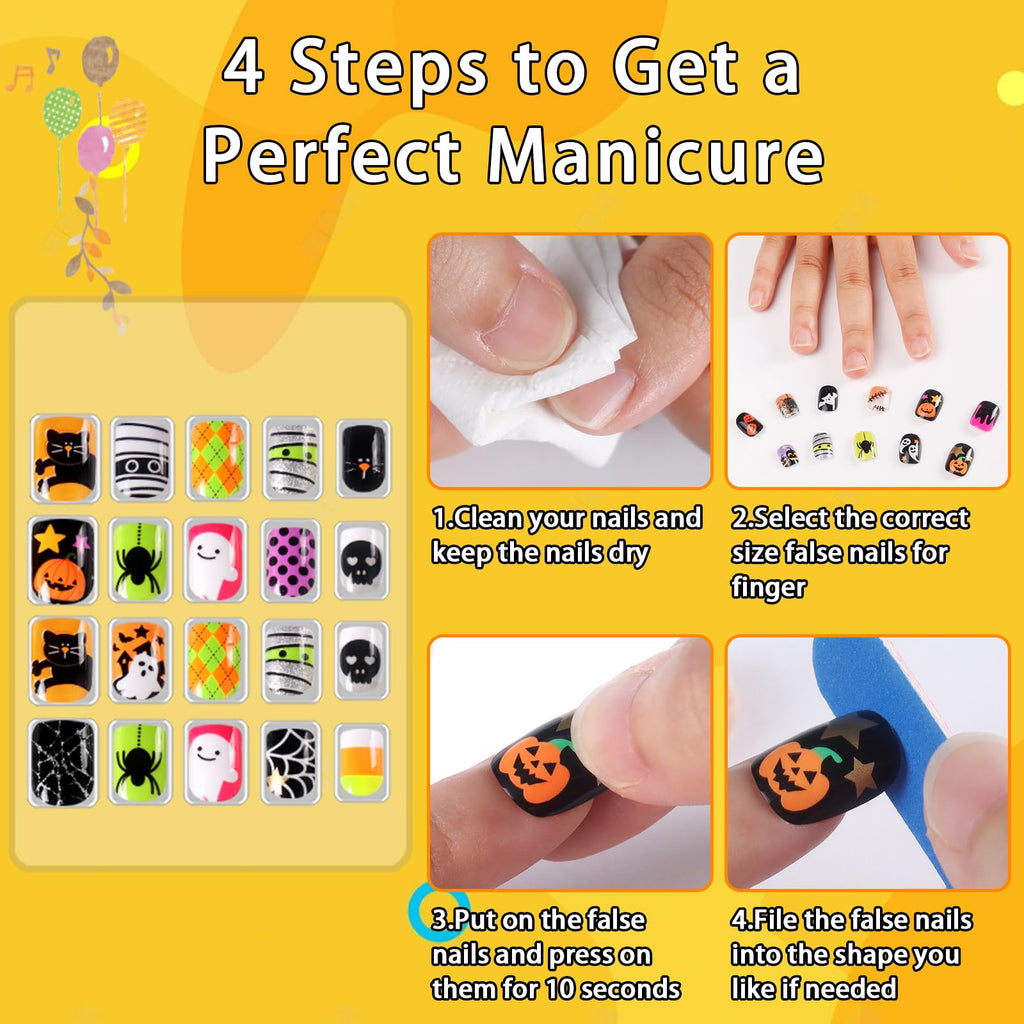 SIUSIO 6 Pack Kids Press-On Nails – Pre-glue Rainbow Gradient Full Cover Nails