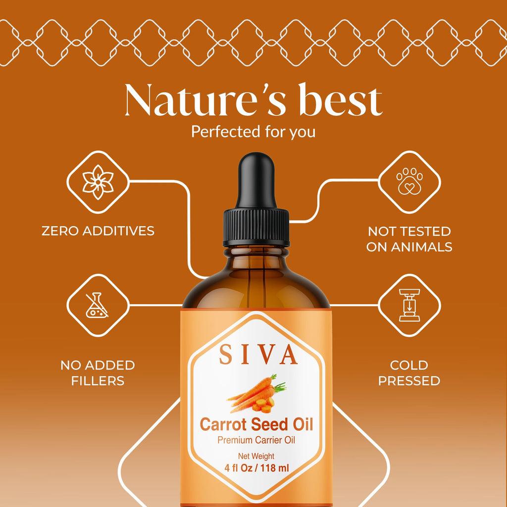 SIVA Carrot Seed Oil 4oz – Premium Cold-Pressed Carrier Oil for Face, Skin & Hair