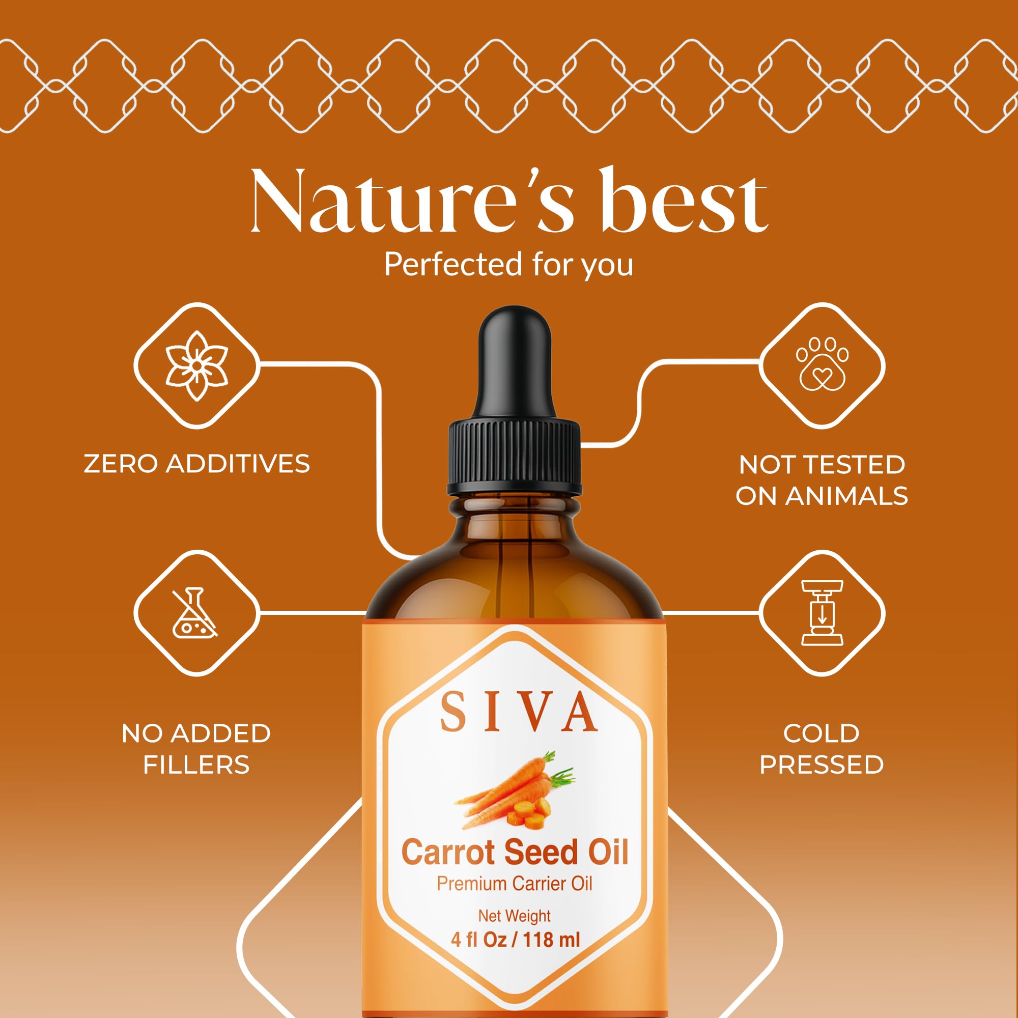 SIVA Carrot Seed Oil 4oz – Premium Cold-Pressed Carrier Oil for Face, Skin & Hair