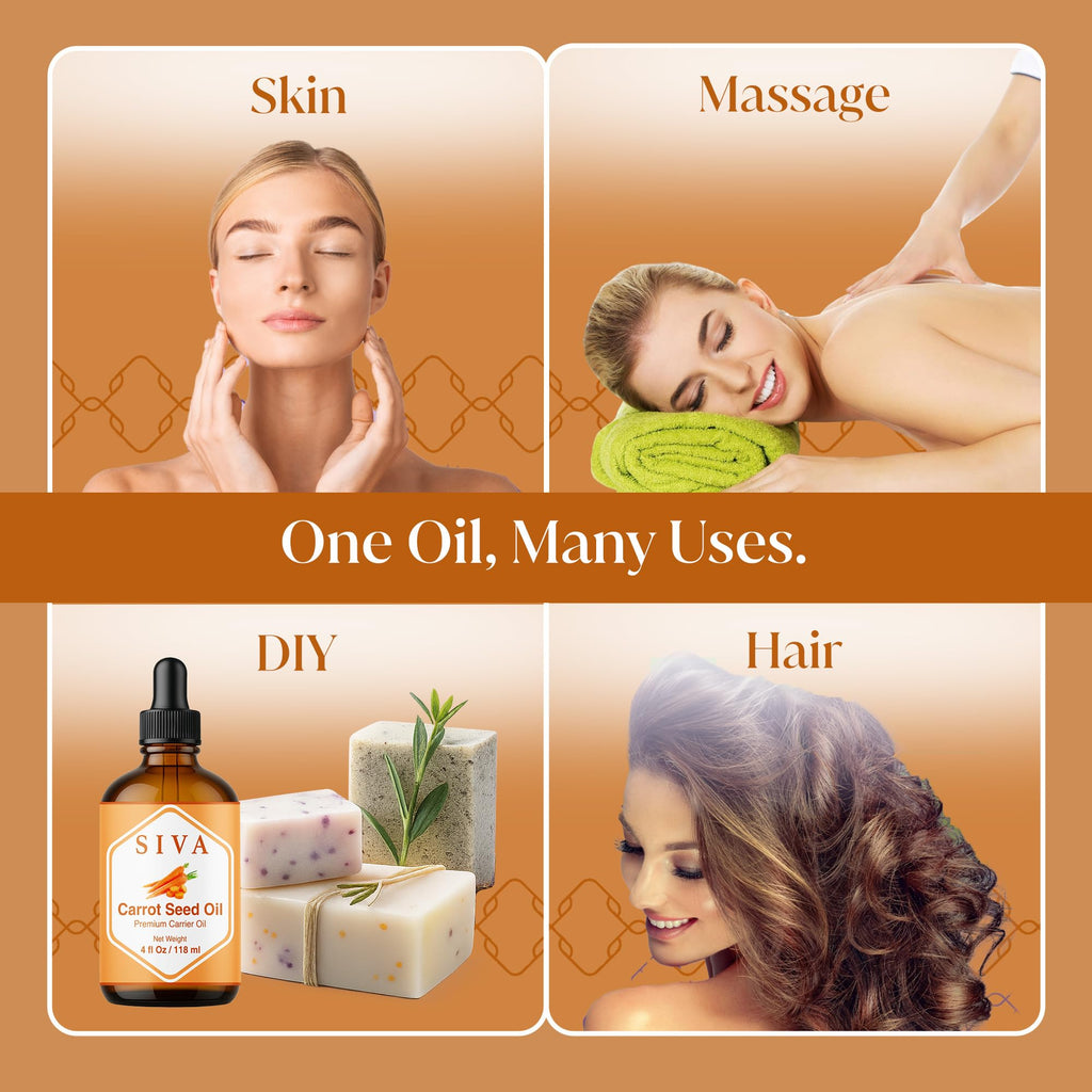 SIVA Carrot Seed Oil 4oz – Premium Cold-Pressed Carrier Oil for Face, Skin & Hair