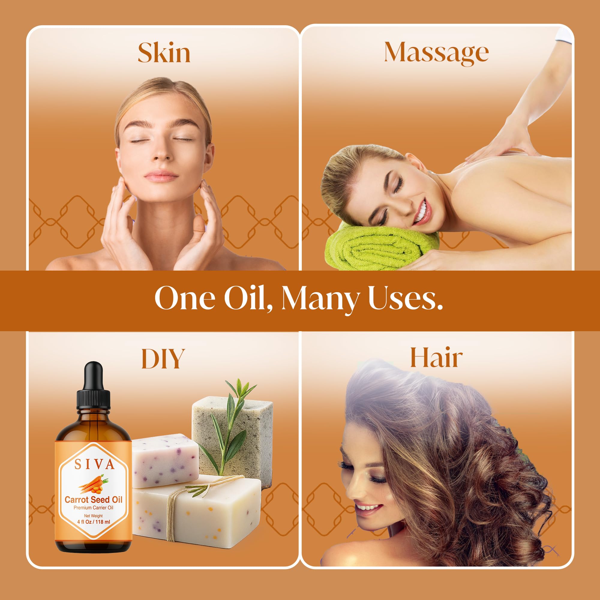 SIVA Carrot Seed Oil 4oz – Premium Cold-Pressed Carrier Oil for Face, Skin & Hair