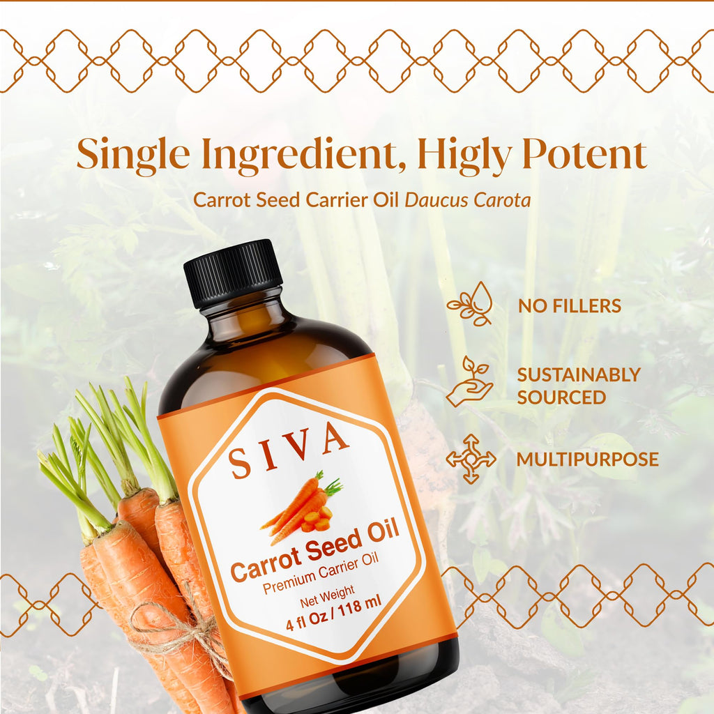 SIVA Carrot Seed Oil 4oz – Premium Cold-Pressed Carrier Oil for Face, Skin & Hair