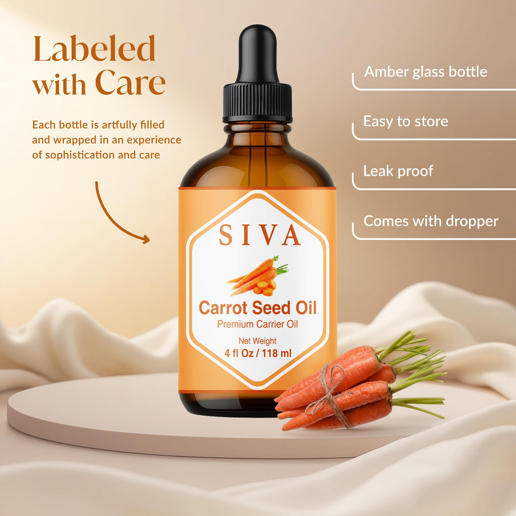SIVA Carrot Seed Oil 4oz – Premium Cold-Pressed Carrier Oil for Face, Skin & Hair