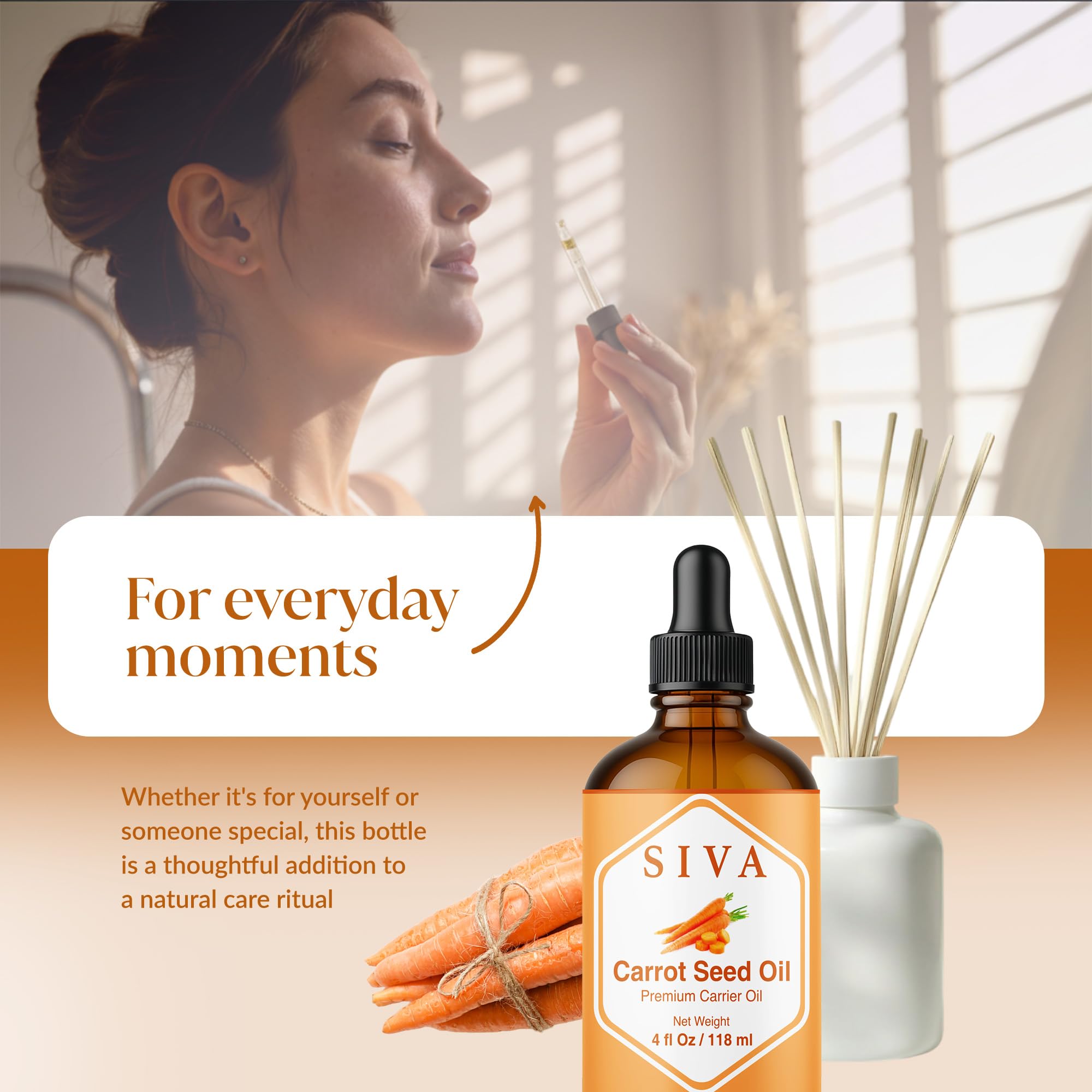 SIVA Carrot Seed Oil 4oz – Premium Cold-Pressed Carrier Oil for Face, Skin & Hair