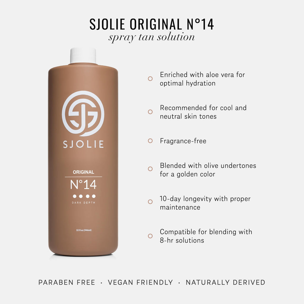 SJOLIE Spray Tan Solution No. 14 – Dark Depth Sunless Tanner, Hydrating 32oz