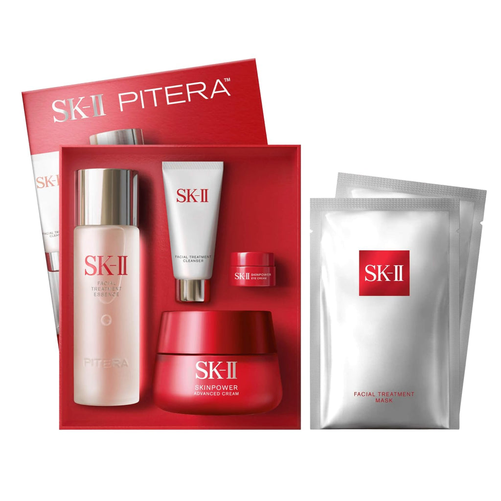 SK-II Anti Aging Skincare Gift Set — Full-Size Cleanser, Essence, SkinPower Cream & 2 Masks