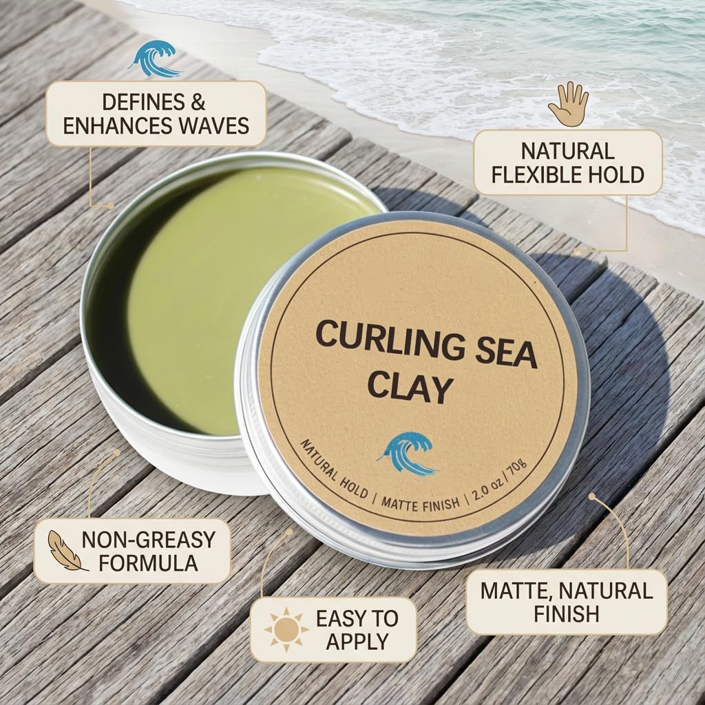 Skaal Curling Sea Clay – High Hold, Low Shine Styling Clay for All Hair Types (2 oz)