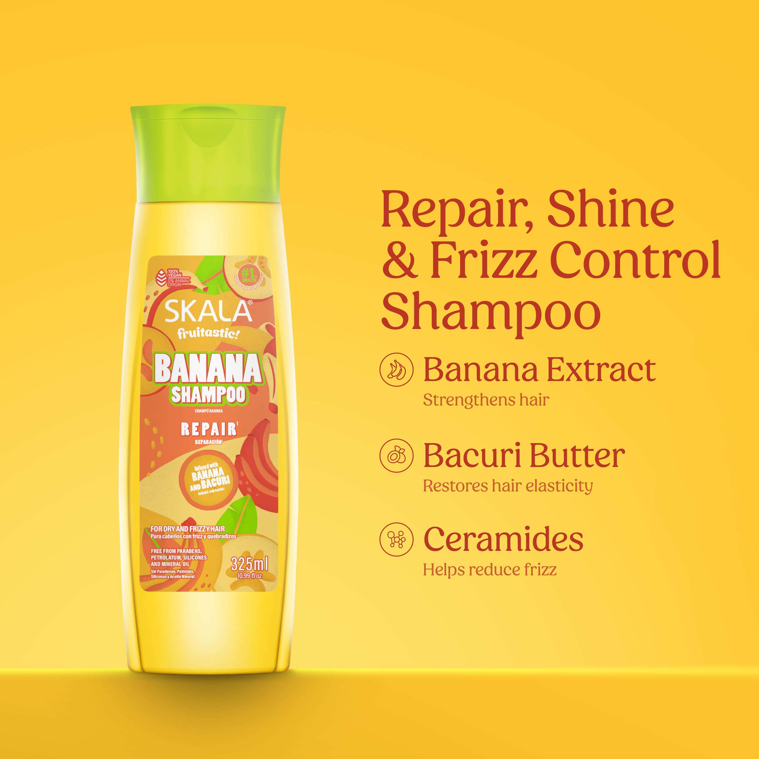 SKALA Banana Shampoo – Frizz Control & Shine, 10.99 fl oz (325 ml) – No Parabens or Silicones