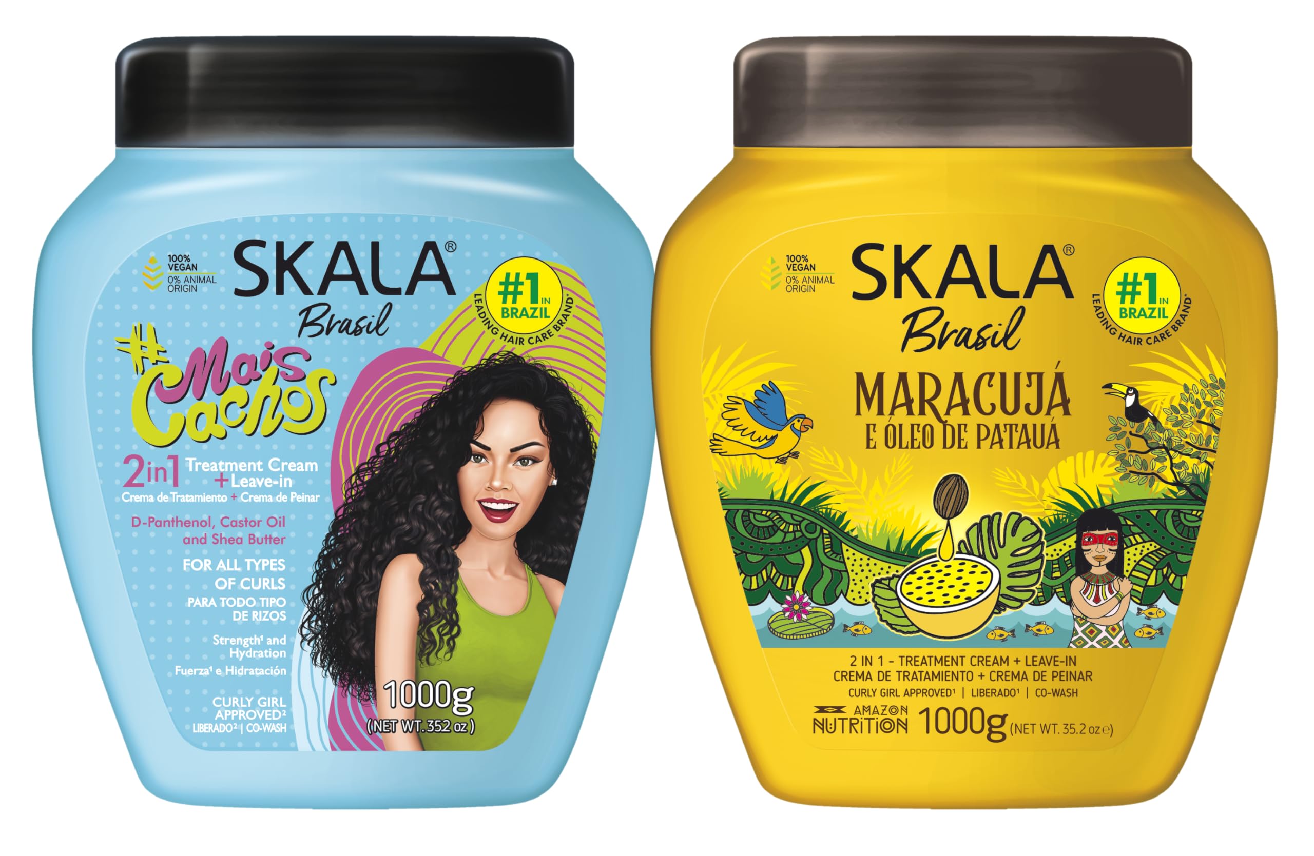 SKALA Hair Type 3ABC - More Curls & Passion Fruit Combo - Hydrate Curls, Eliminate Frizz, 2-in-1 Conditioning Treatment & Cream to Comb