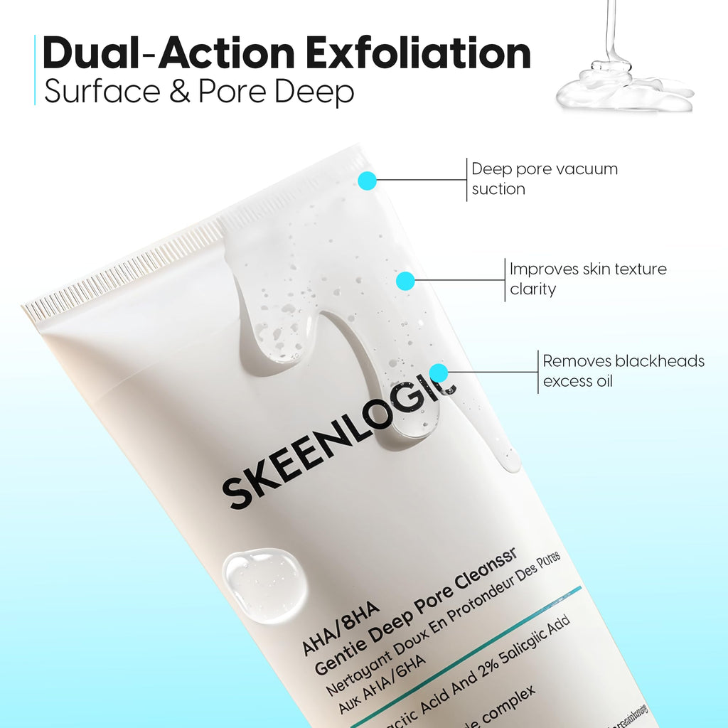 Skeenlogic 2% Salicylic Acid + 5% Lactic Acid Face & Body Wash – Gentle Exfoliating Cleanser with Ceramides (200ml)