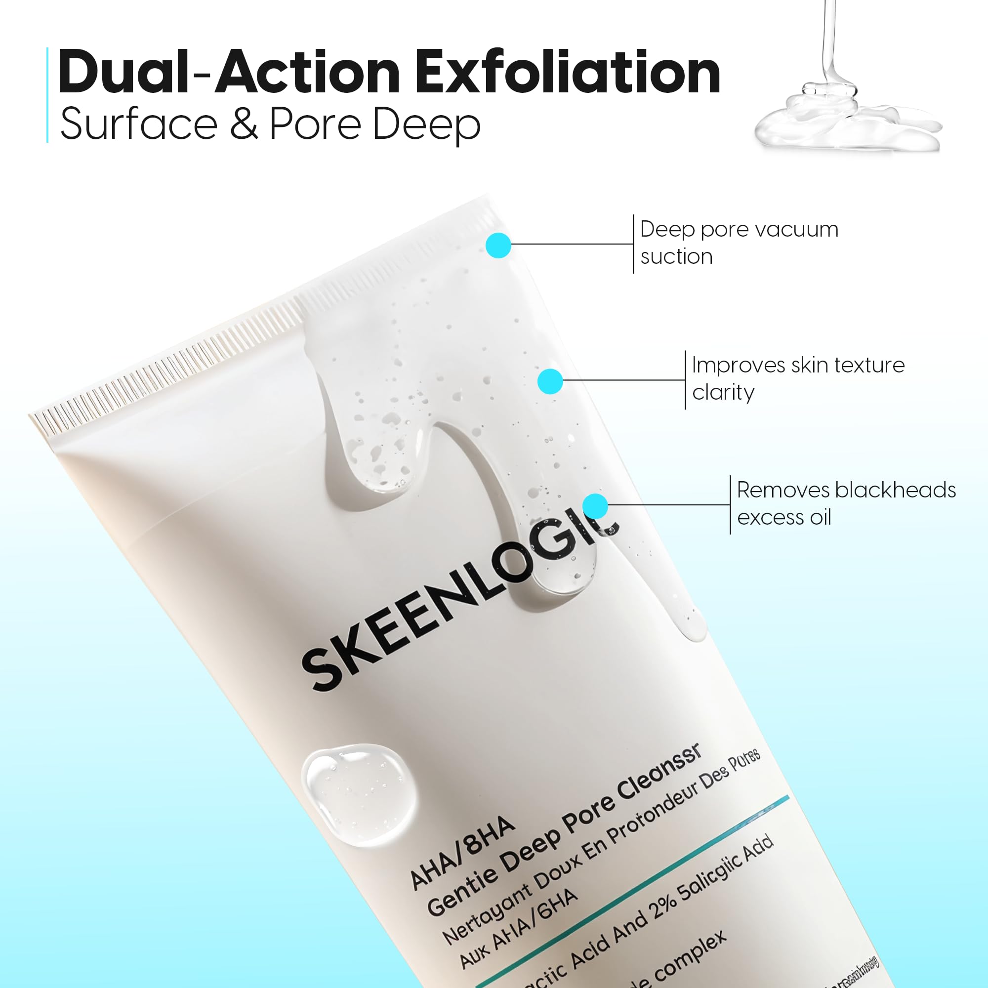 Skeenlogic 2% Salicylic Acid + 5% Lactic Acid Face & Body Wash – Gentle Exfoliating Cleanser with Ceramides (200ml)
