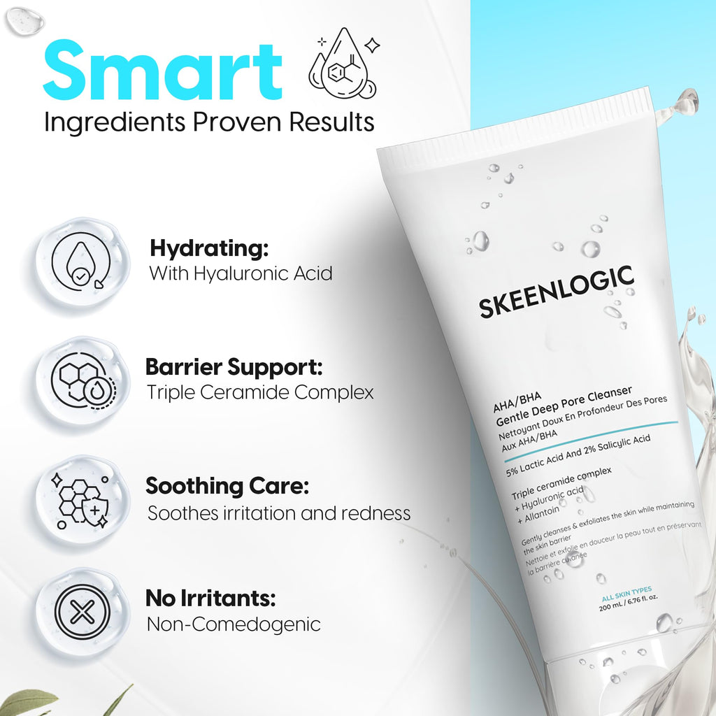 Skeenlogic 2% Salicylic Acid + 5% Lactic Acid Face & Body Wash – Gentle Exfoliating Cleanser with Ceramides (200ml)