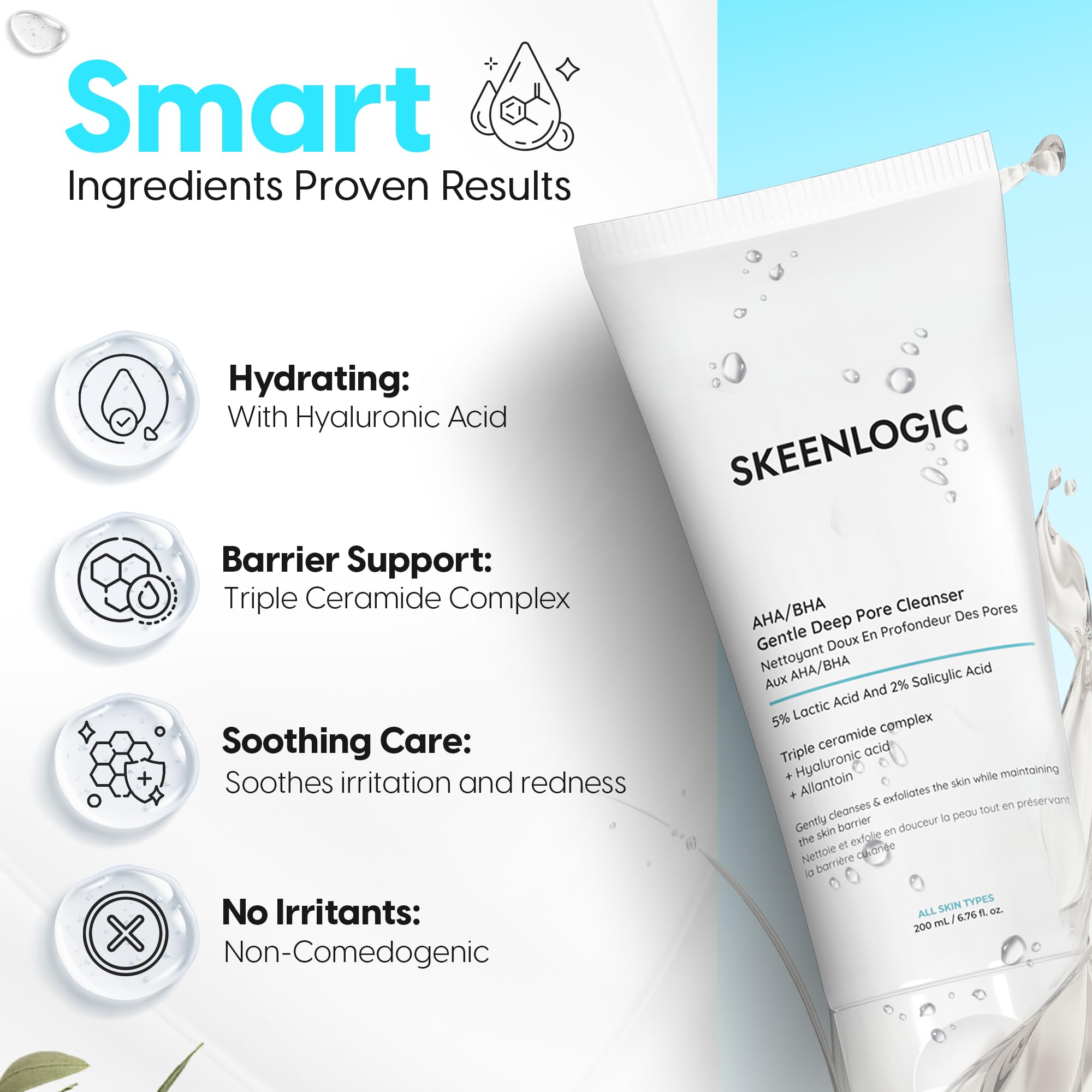 Skeenlogic 2% Salicylic Acid + 5% Lactic Acid Face & Body Wash – Gentle Exfoliating Cleanser with Ceramides (200ml)