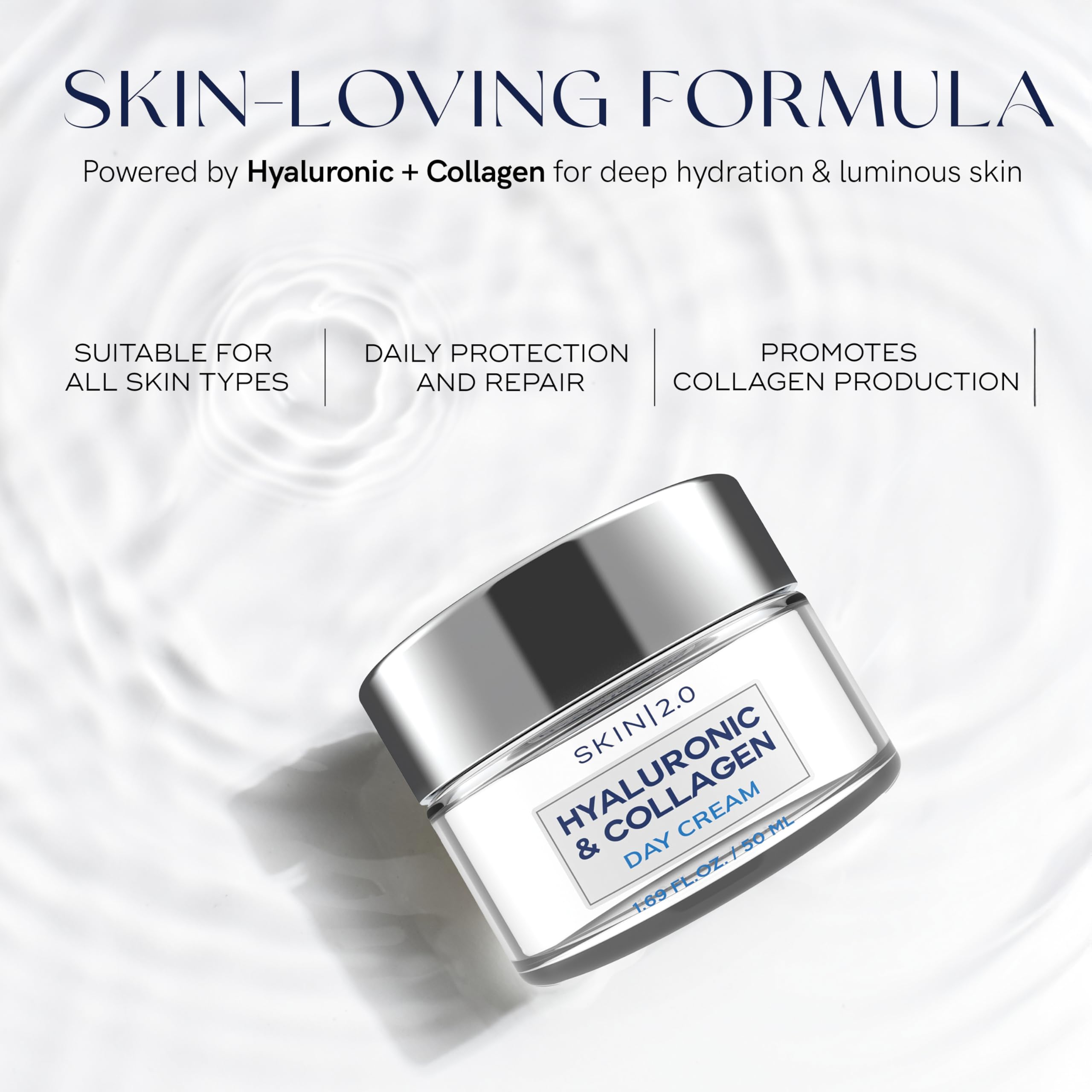 Skin 2.0 Hyaluronic Acid & Collagen Moisturizer – Deep Hydration, Firming & Anti-Aging Day Cream (Korean Clean Beauty) – 1.69 oz