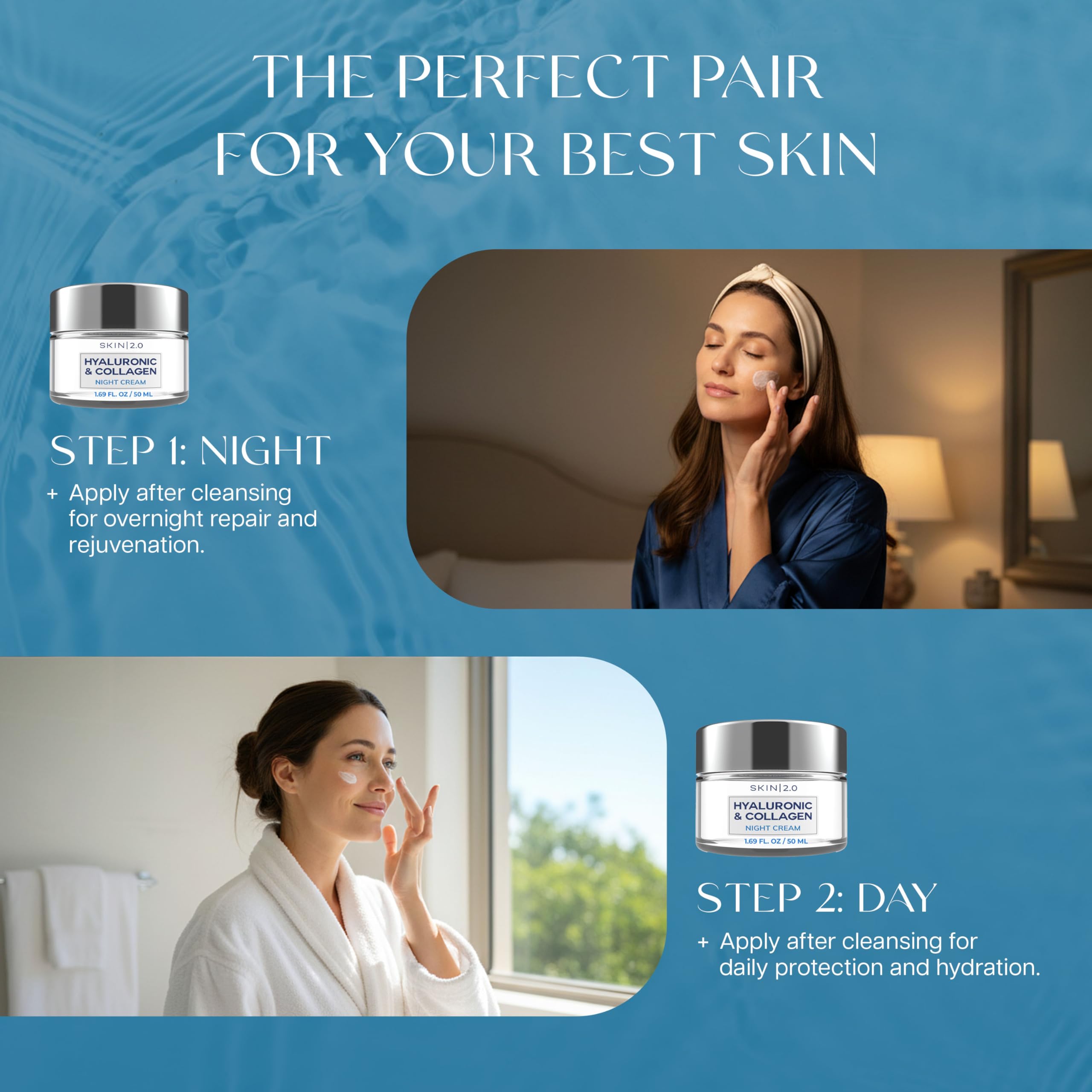Skin 2.0 Hyaluronic Acid & Collagen Face Moisturizer – Deep Hydration & Firming Day & Night Duo