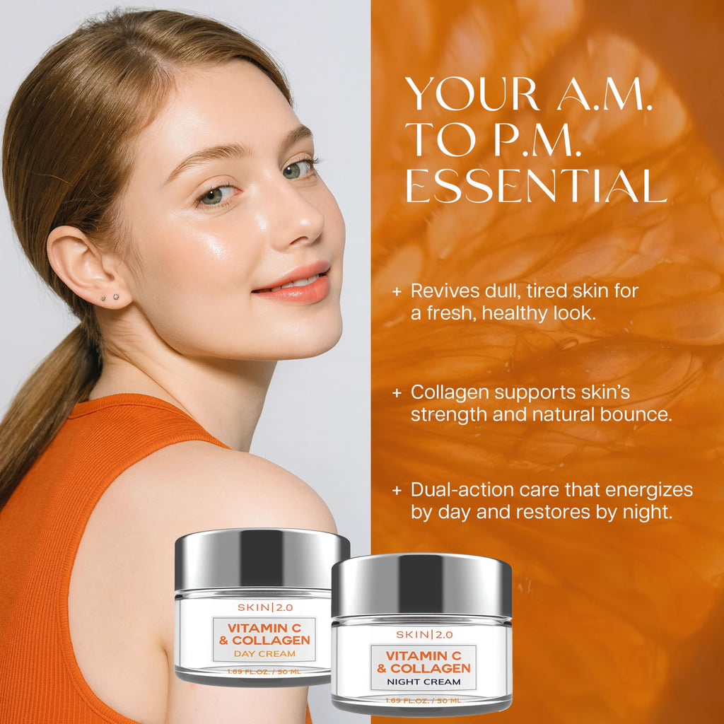 Skin 2.0 Vitamin C & Collagen Day & Night Moisturizer – Vegan K-Beauty Duo
