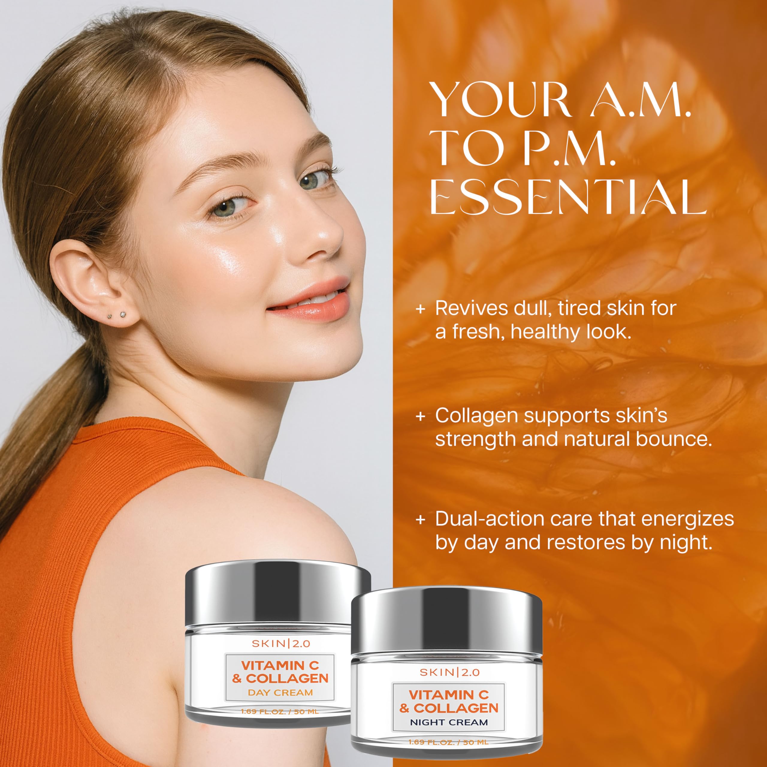 Skin 2.0 Vitamin C & Collagen Day & Night Moisturizer – Vegan K-Beauty Duo
