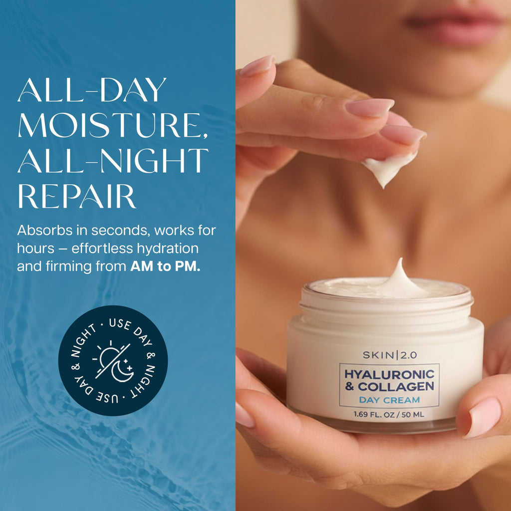 Skin 2.0 Hyaluronic Acid & Collagen Face Moisturizer – Deep Hydration & Firming Day & Night Duo