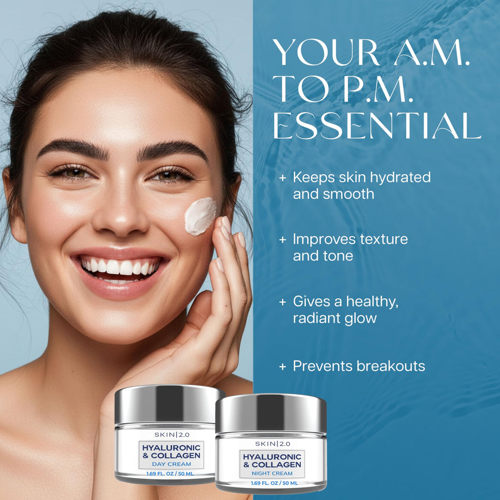 Skin 2.0 Hyaluronic Acid & Collagen Face Moisturizer – Deep Hydration & Firming Day & Night Duo